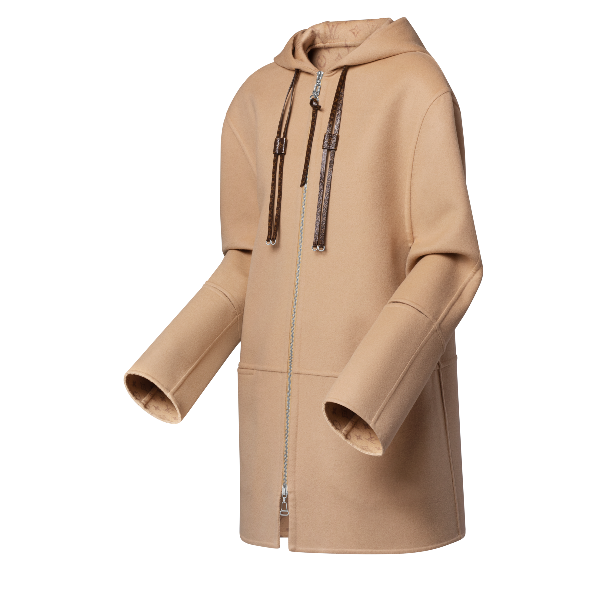 Hooded Double Face Zip-Up Coat  in Women