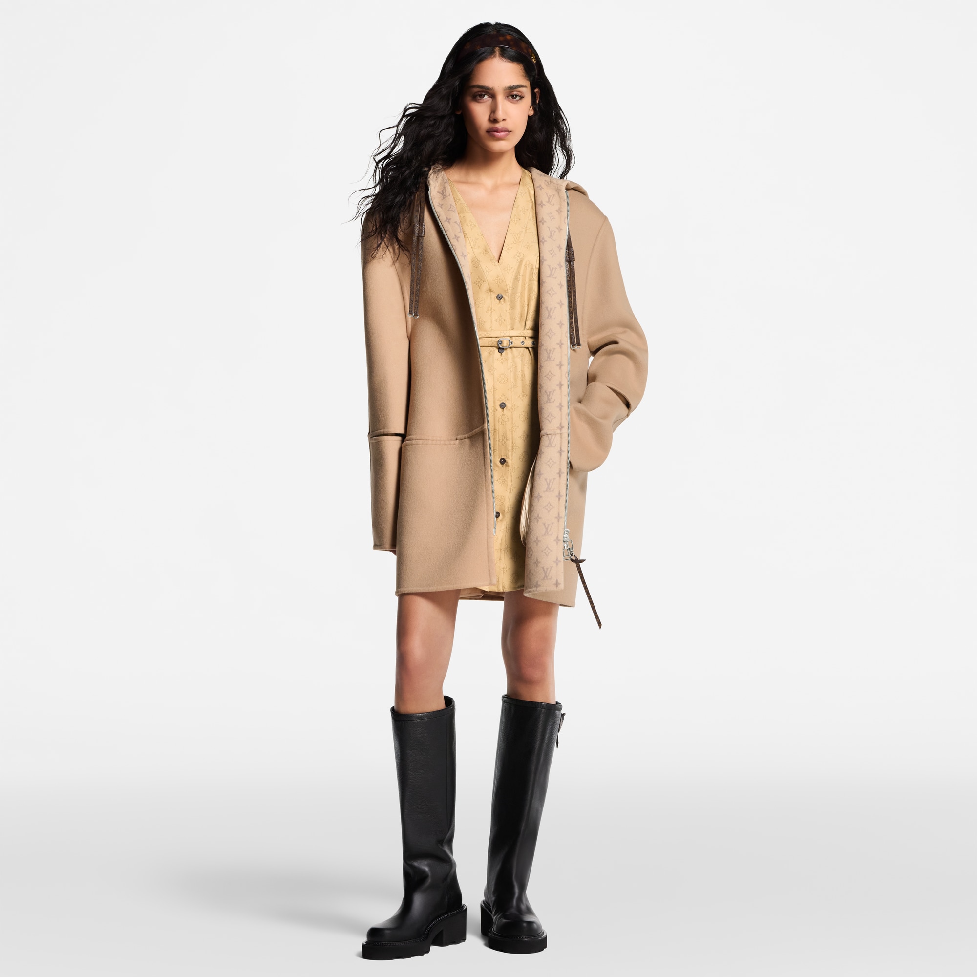 Hooded Double Face Zip-Up Coat  in Women