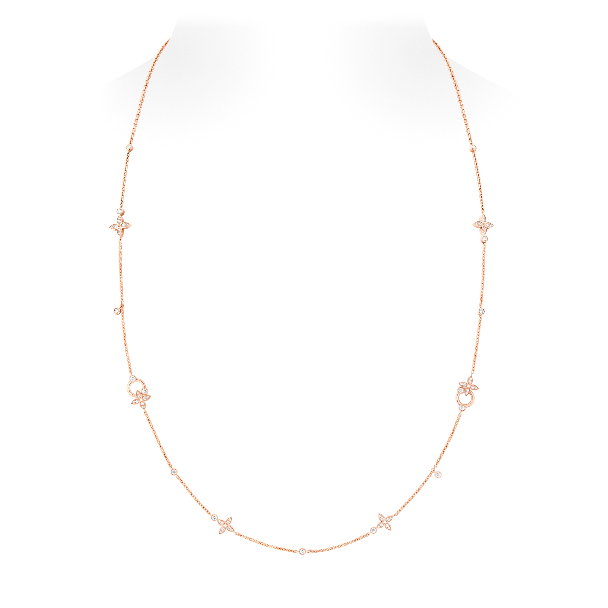 Idylle Blossom Multi-Pattern Long Necklace, Pink Gold and Diamonds  in Jewelry