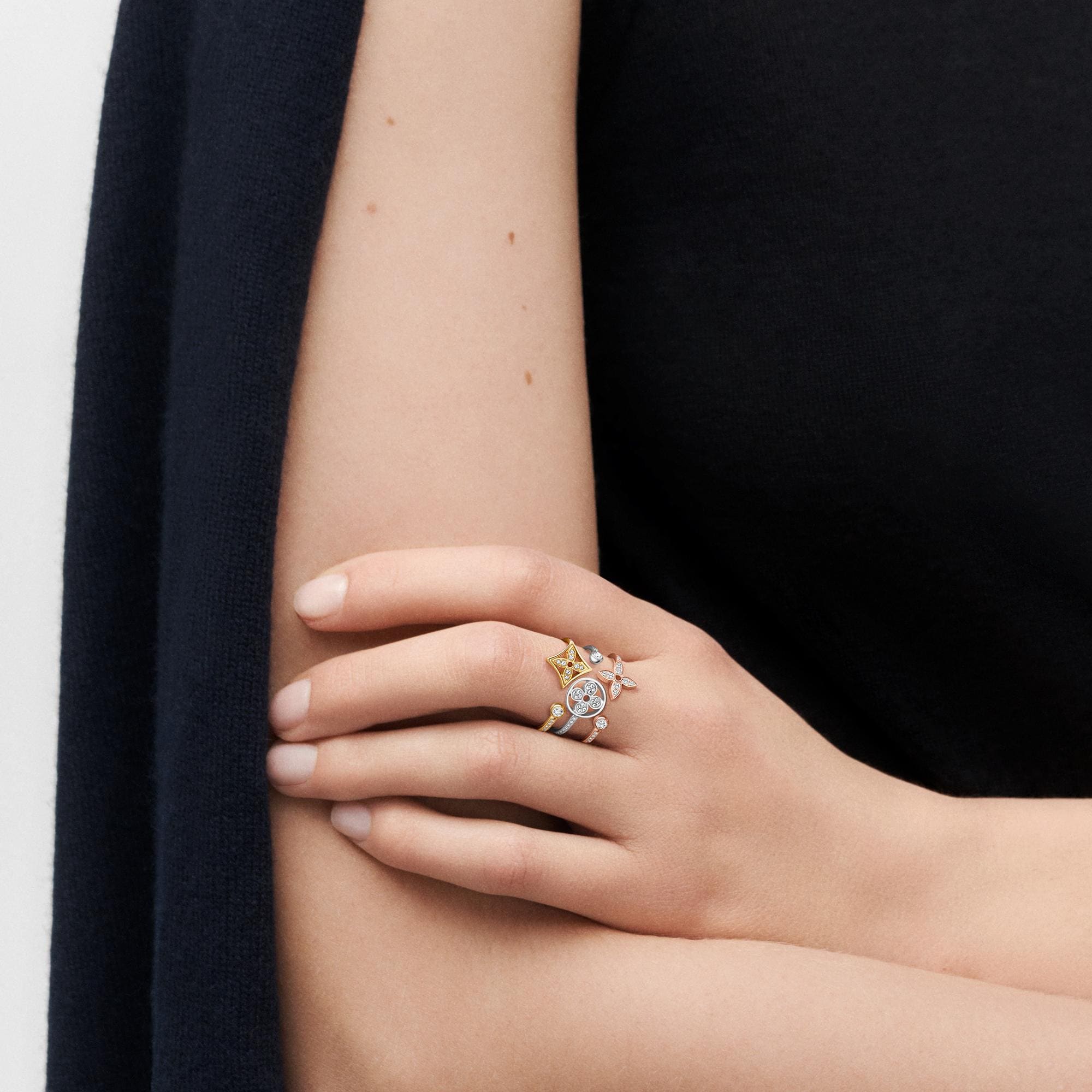 Idylle Blossom Paved Ring, 3 Golds And Diamonds  in Jewelry