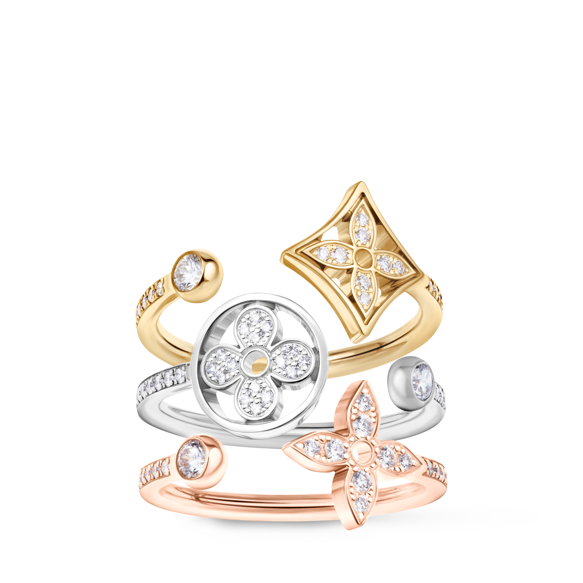 Idylle Blossom Paved Ring, 3 Golds And Diamonds  in Jewelry