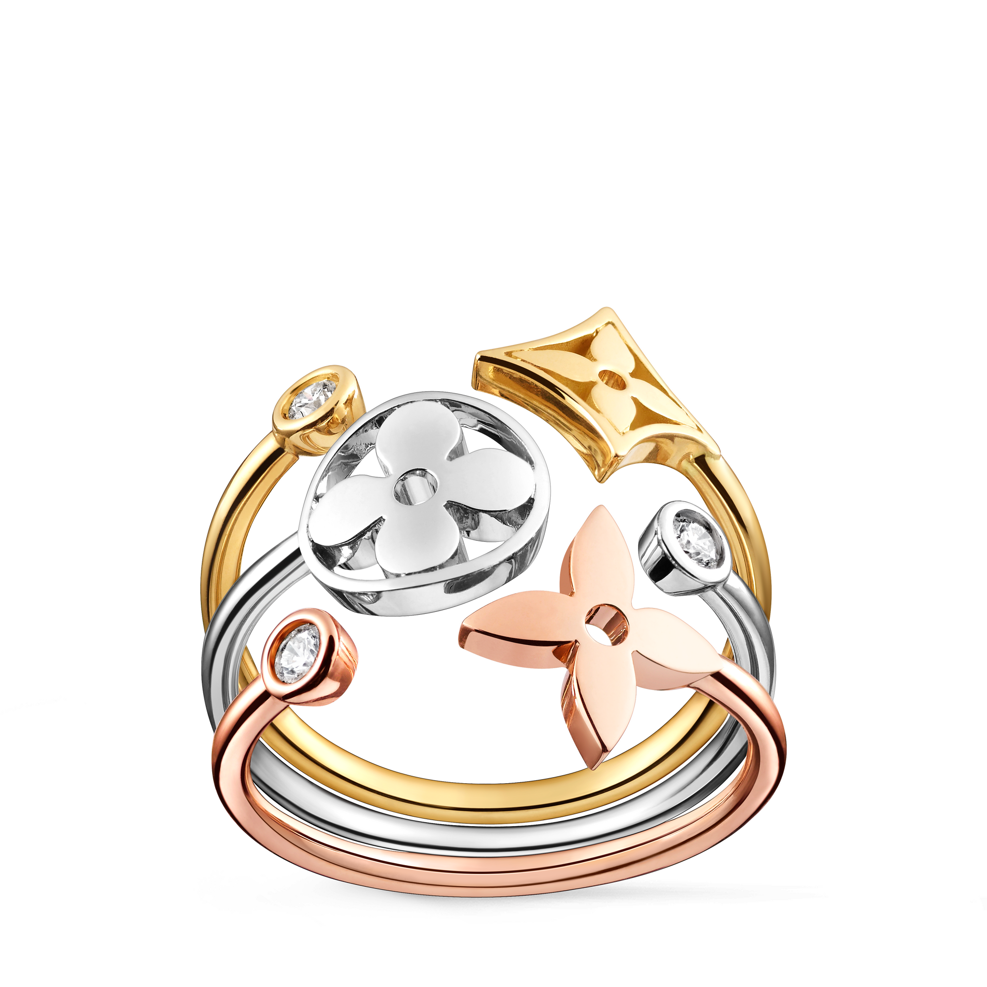 Idylle Blossom Ring, 3 Golds And Diamonds  in Jewelry