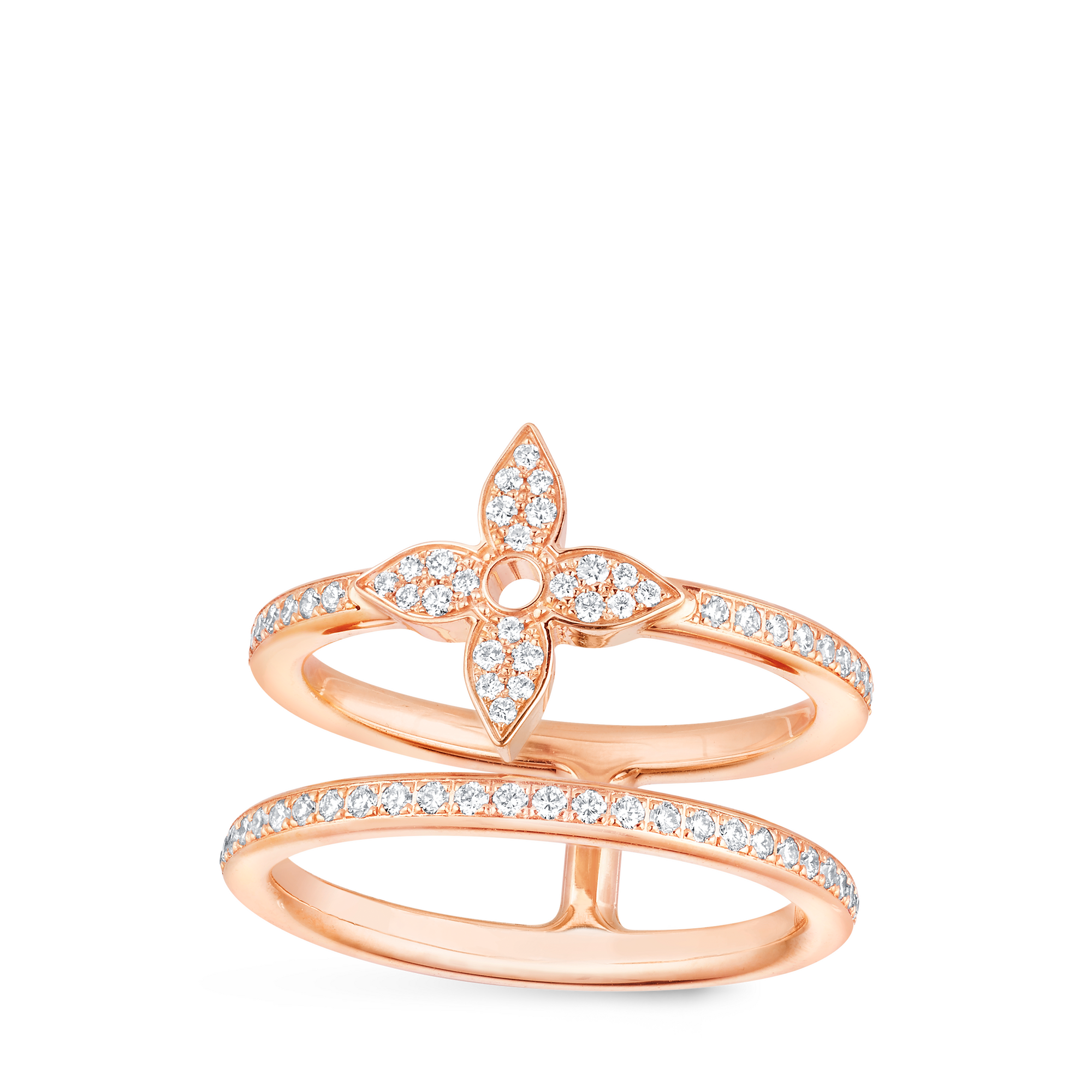 Idylle Blossom Two-Row Ring, Pink Gold And Diamonds  in Jewelry