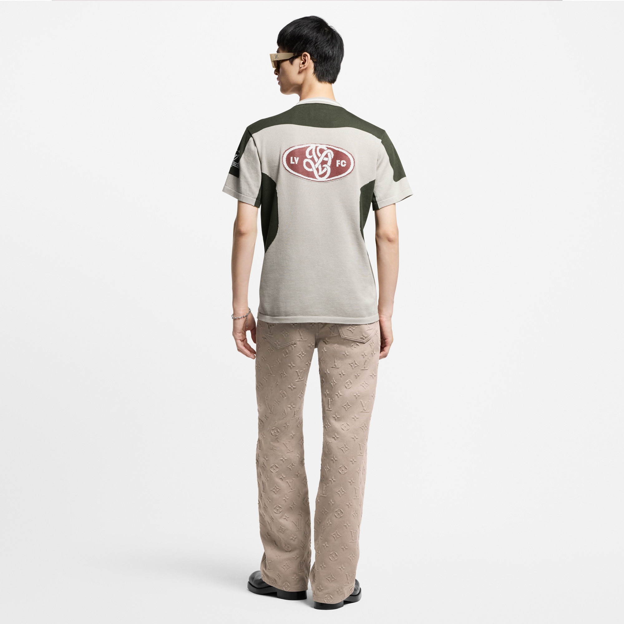 Intarsia Short-Sleeved V-Neck Top  in Men