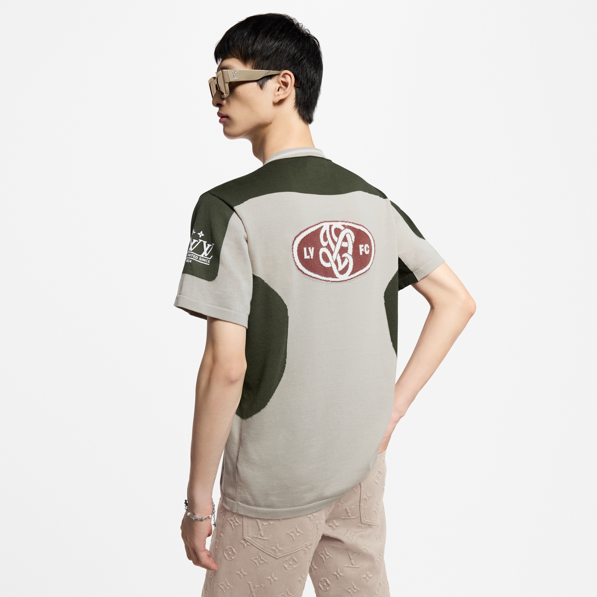 Intarsia Short-Sleeved V-Neck Top  in Men