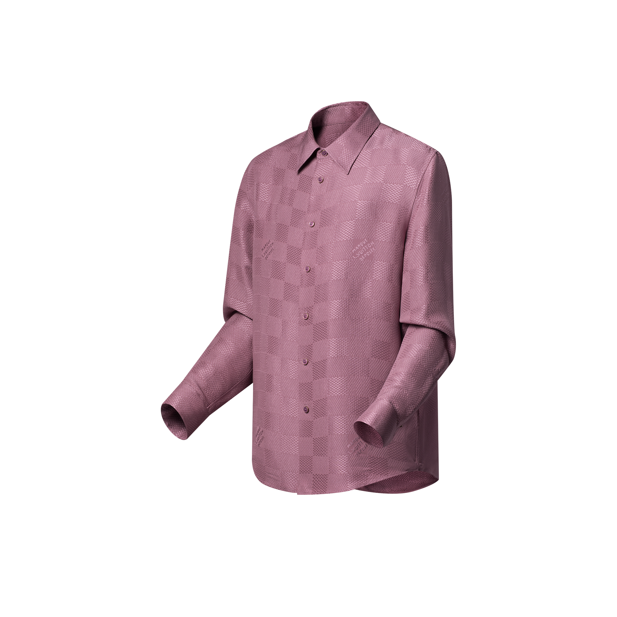 Jacquard Damier Long-Sleeved Silk Shirt  in Men