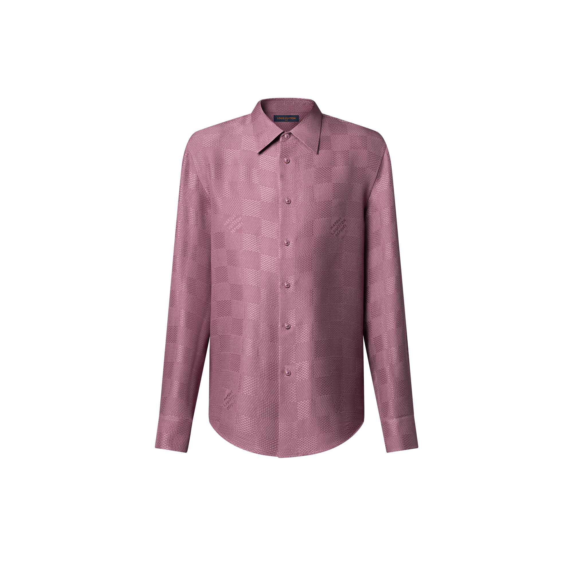 Jacquard Damier Long-Sleeved Silk Shirt  in Men
