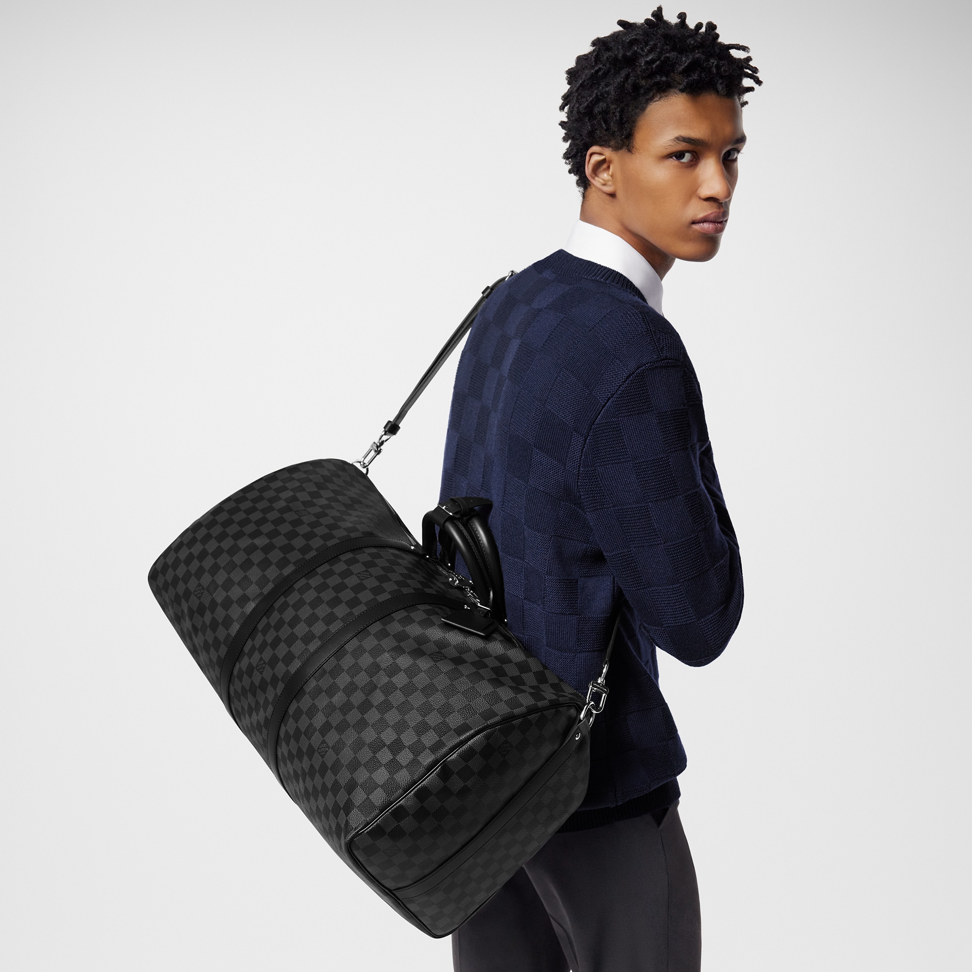 Keepall Bandoulière 55 Damier Graphite Canvas in Men