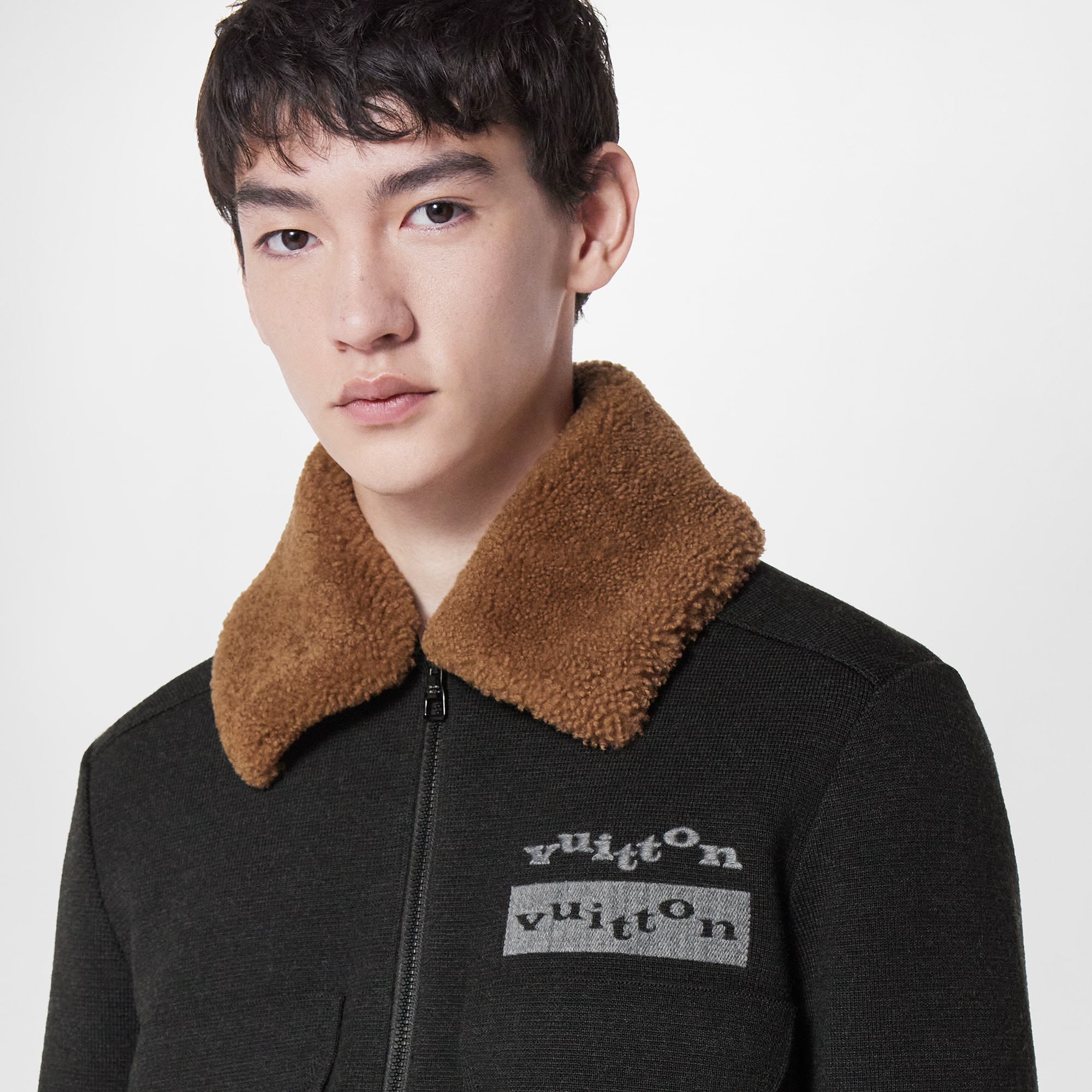Knit Blouson With Shearling Collar  in Men