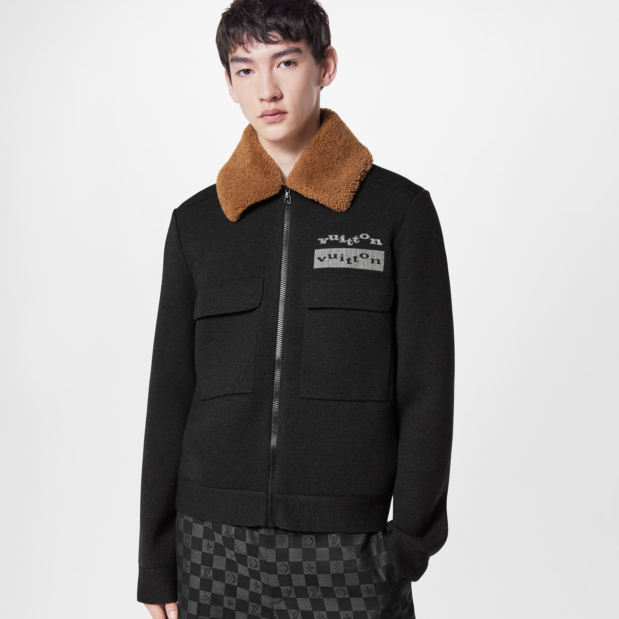 Knit Blouson With Shearling Collar  in Men