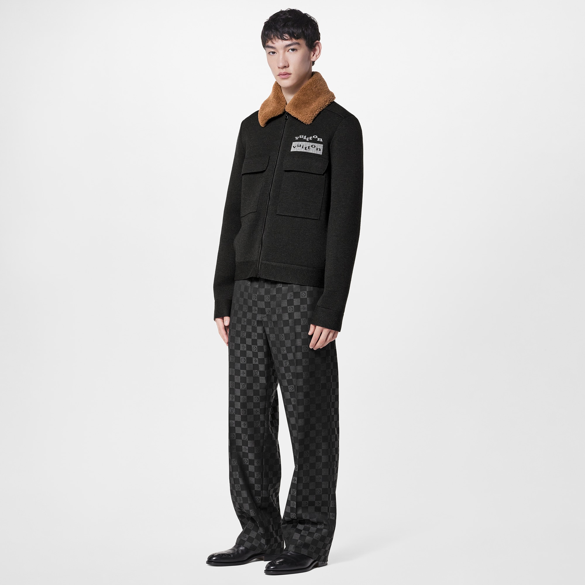 Knit Blouson With Shearling Collar  in Men