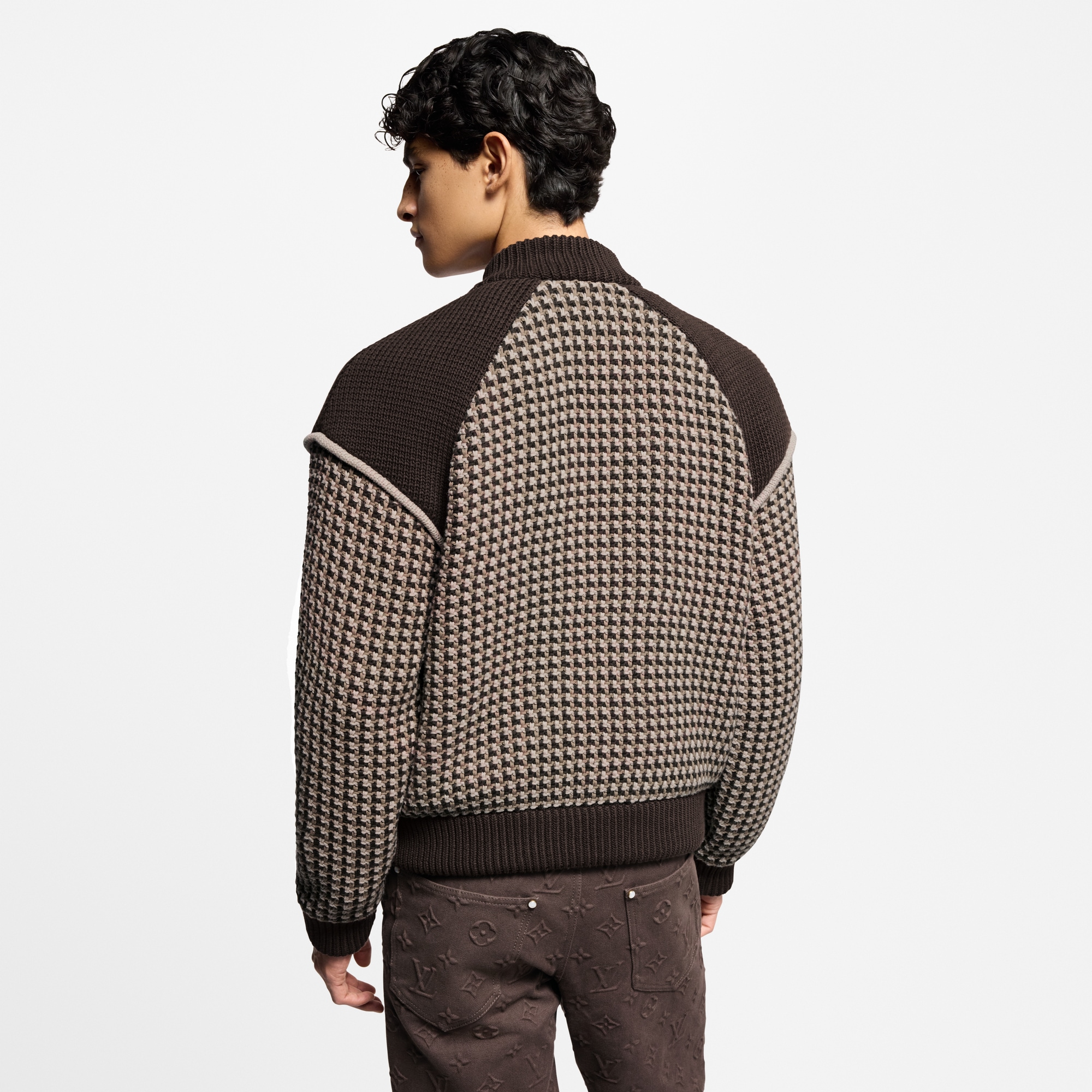 Knitted Cotton Jacquard Bomber  in Men