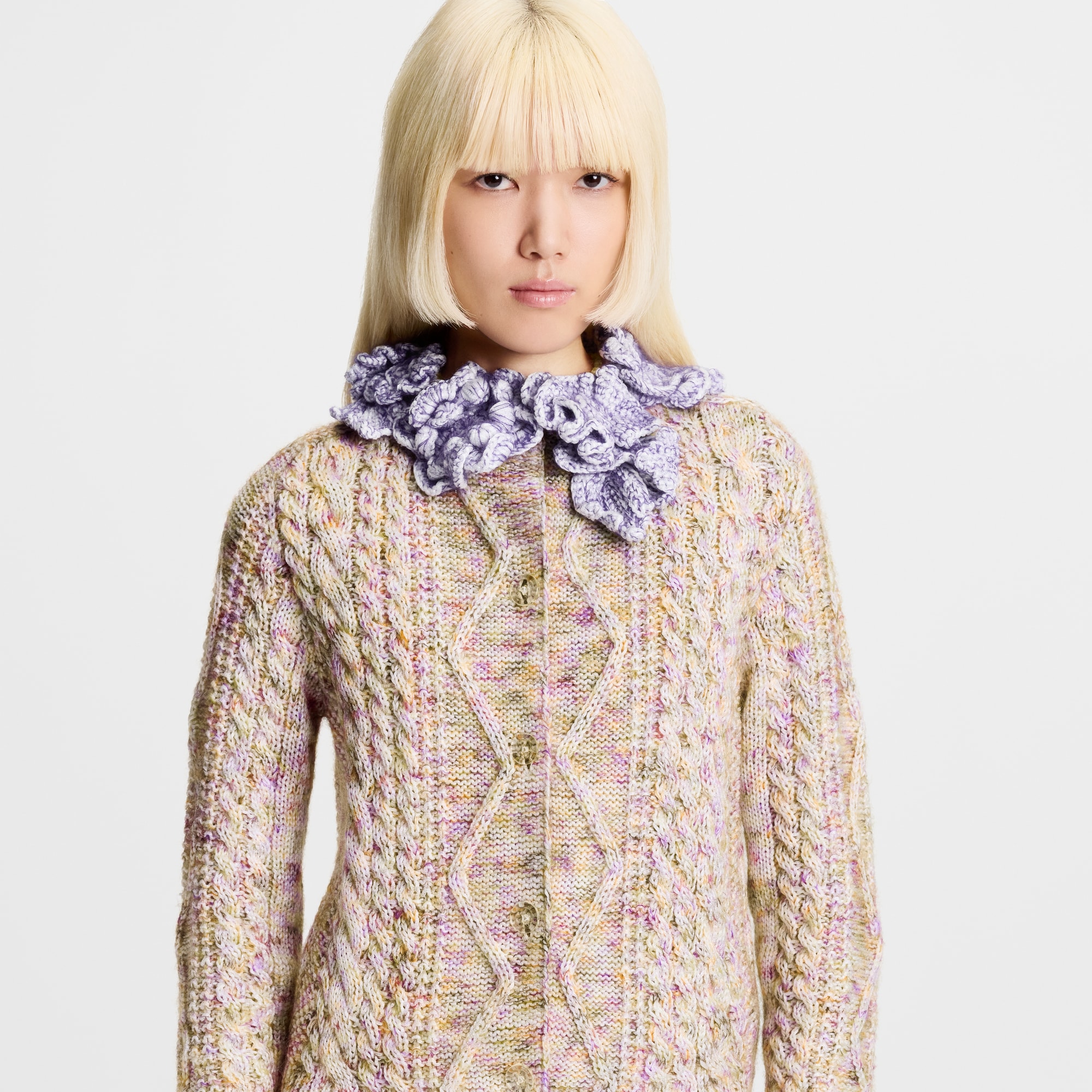 Knitted Flower Collar Cardigan  in Women