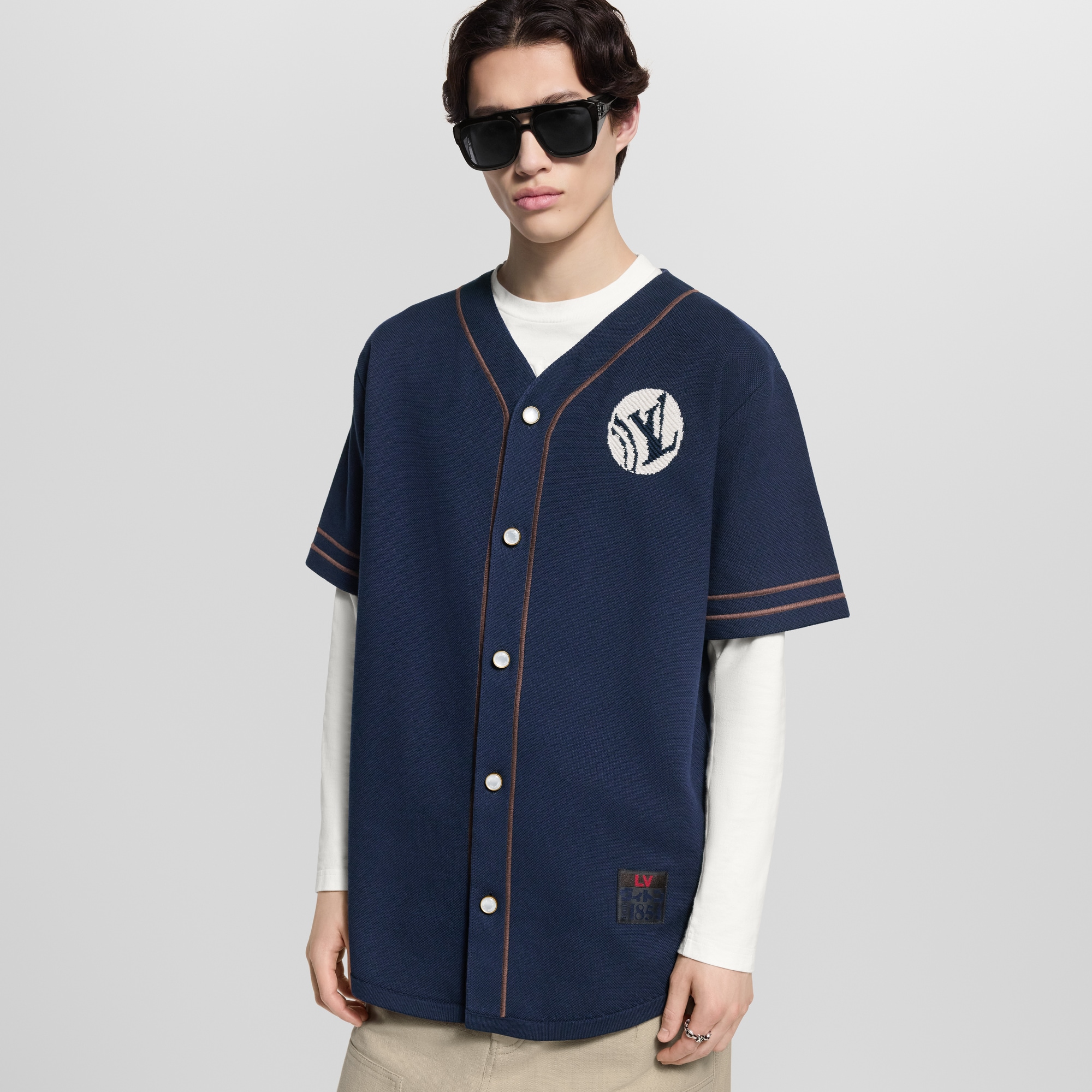 Knitted Short-Sleeved Baseball Shirt  in Men