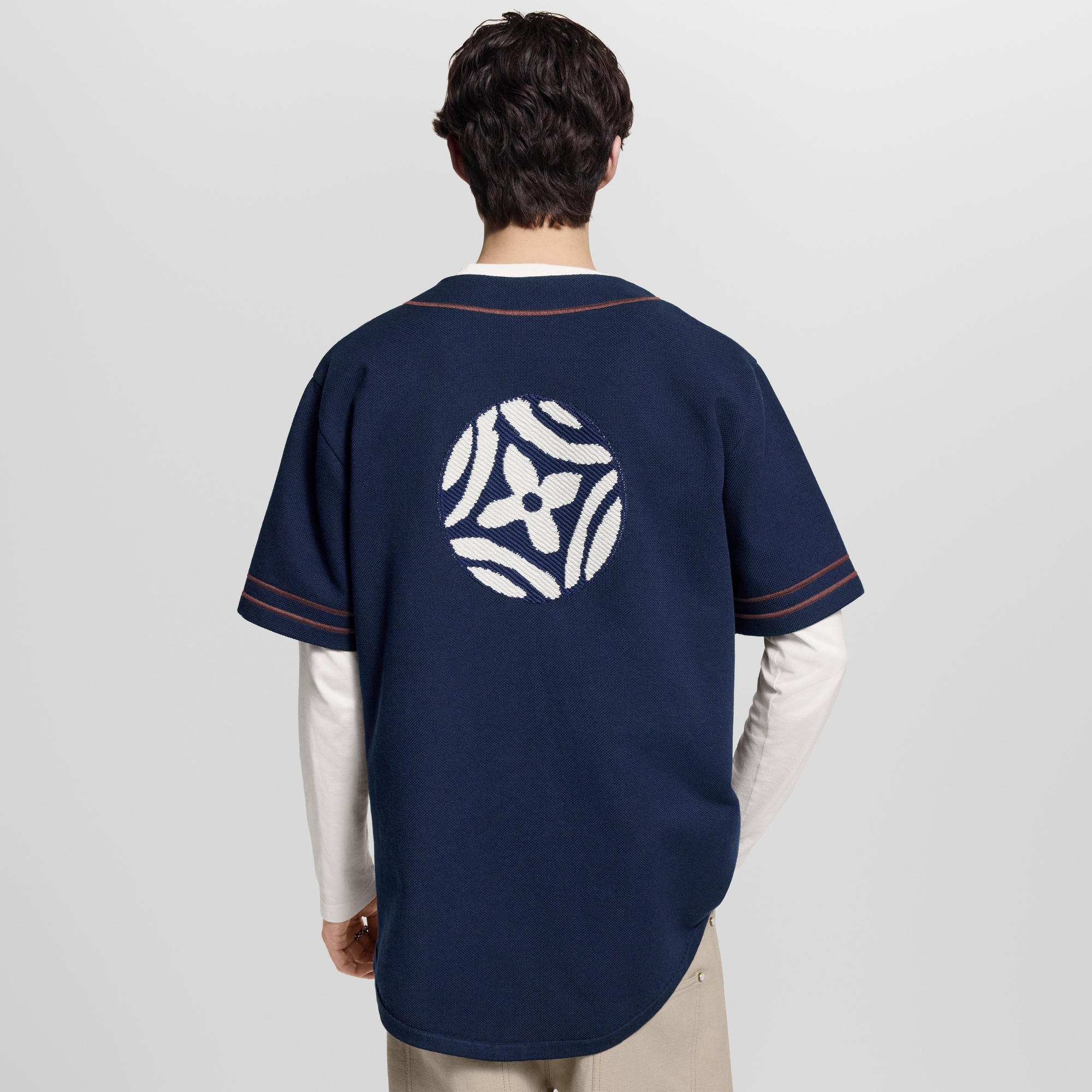 Knitted Short-Sleeved Baseball Shirt  in Men