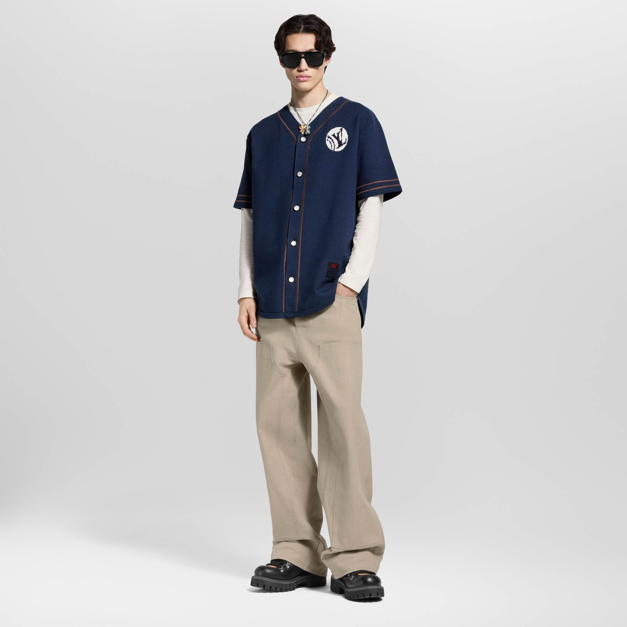 Knitted Short-Sleeved Baseball Shirt  in Men