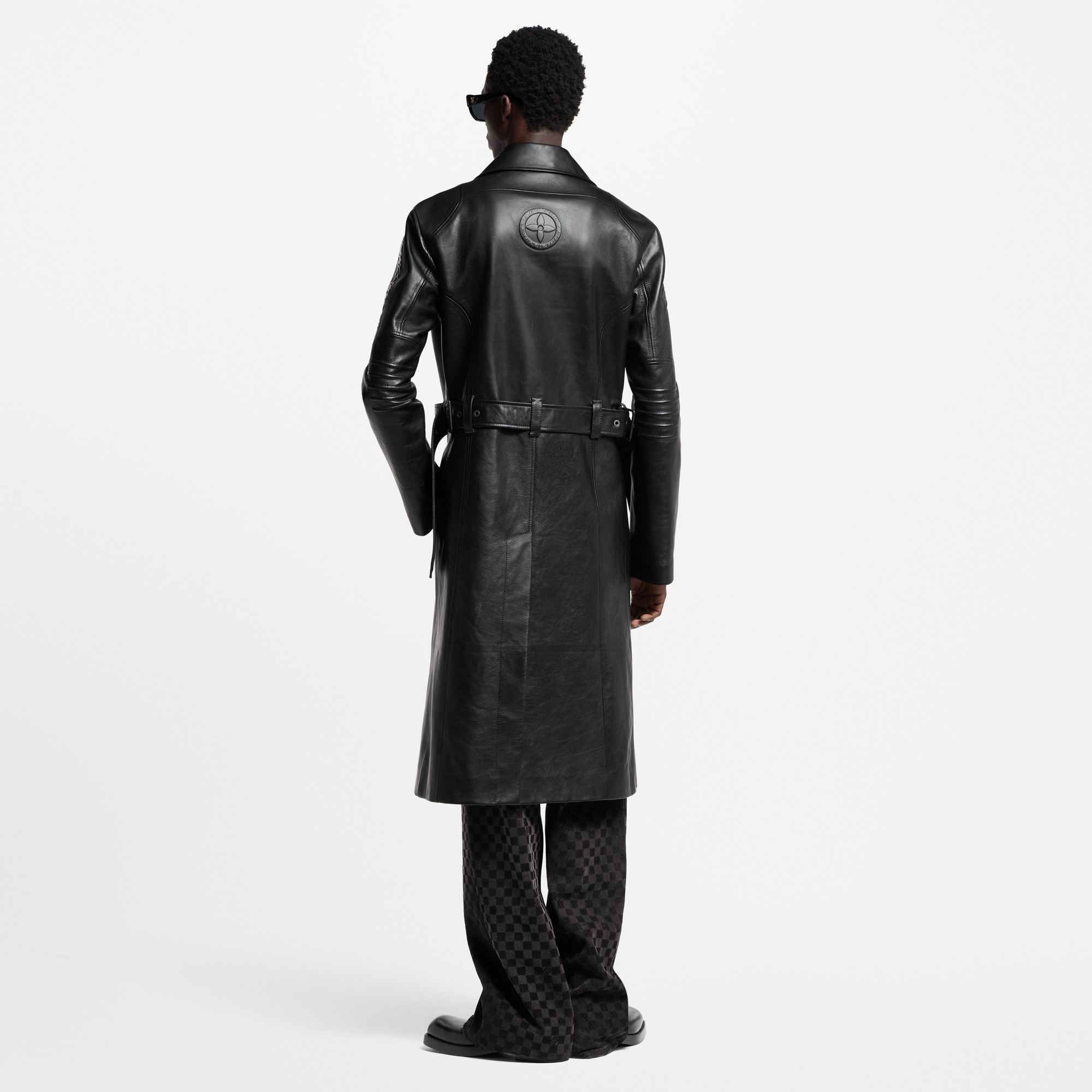 Leather Double-Breasted Coat  in Men