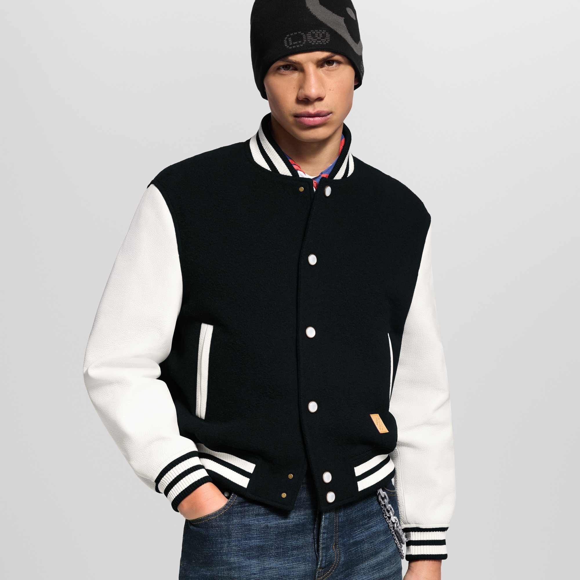 Leather Signature Varsity Jacket  in Men