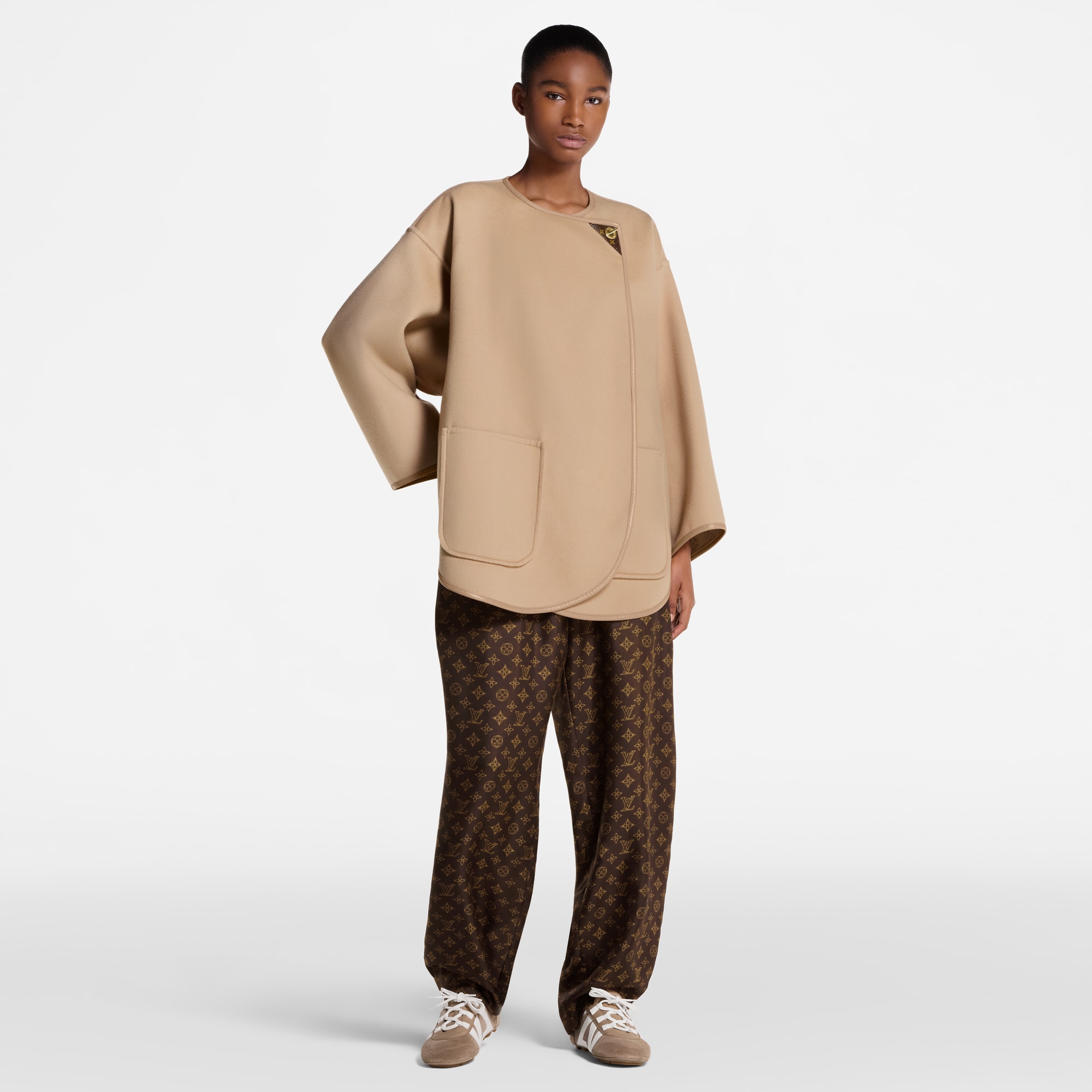 Long Double Face Toggle Detail Coat  in Women