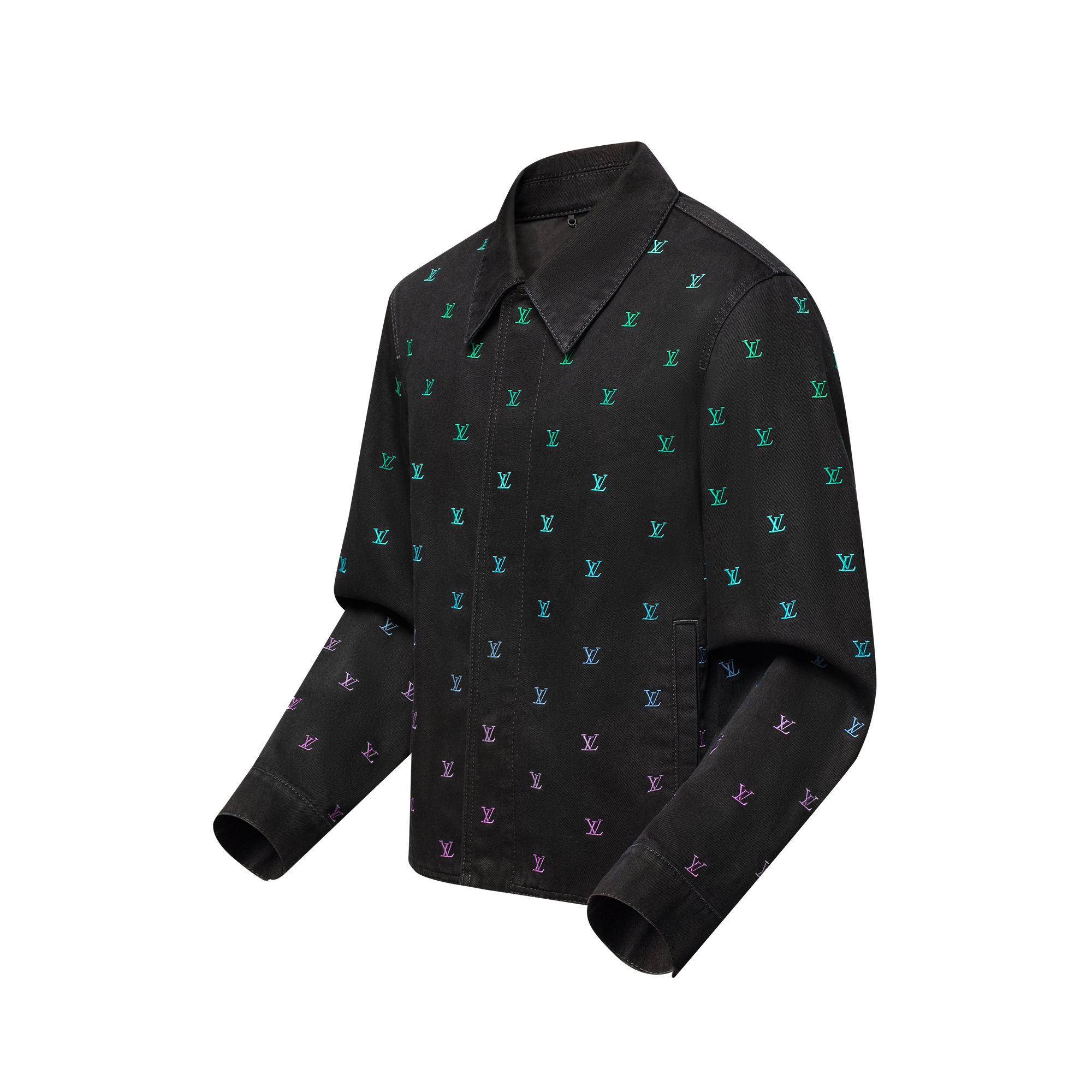 LV Blason Gradient Embroidered Denim Coach Jacket  in Men