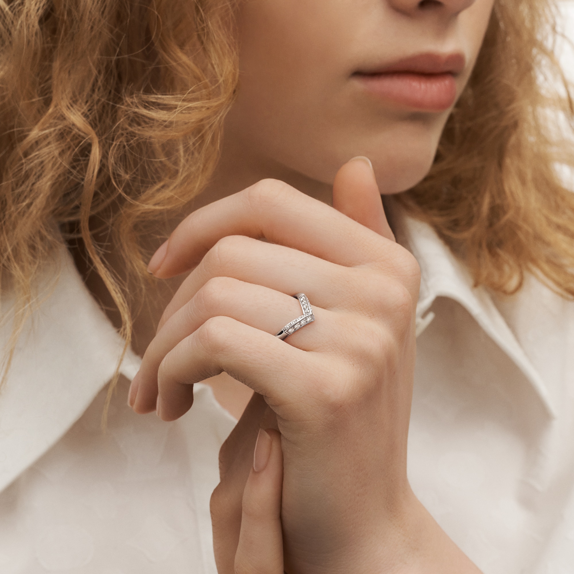 LV Diamonds Pavé V Ring, Platinum  in Jewelry