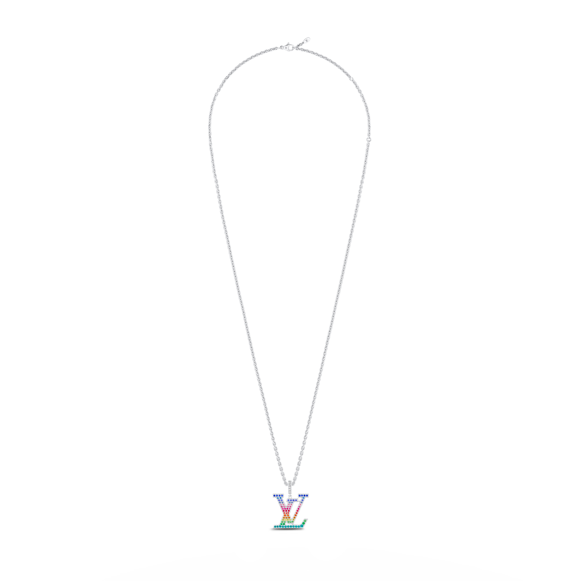 LV Large Pendant, White Gold & Rainbow Gemstones  in Jewelry
