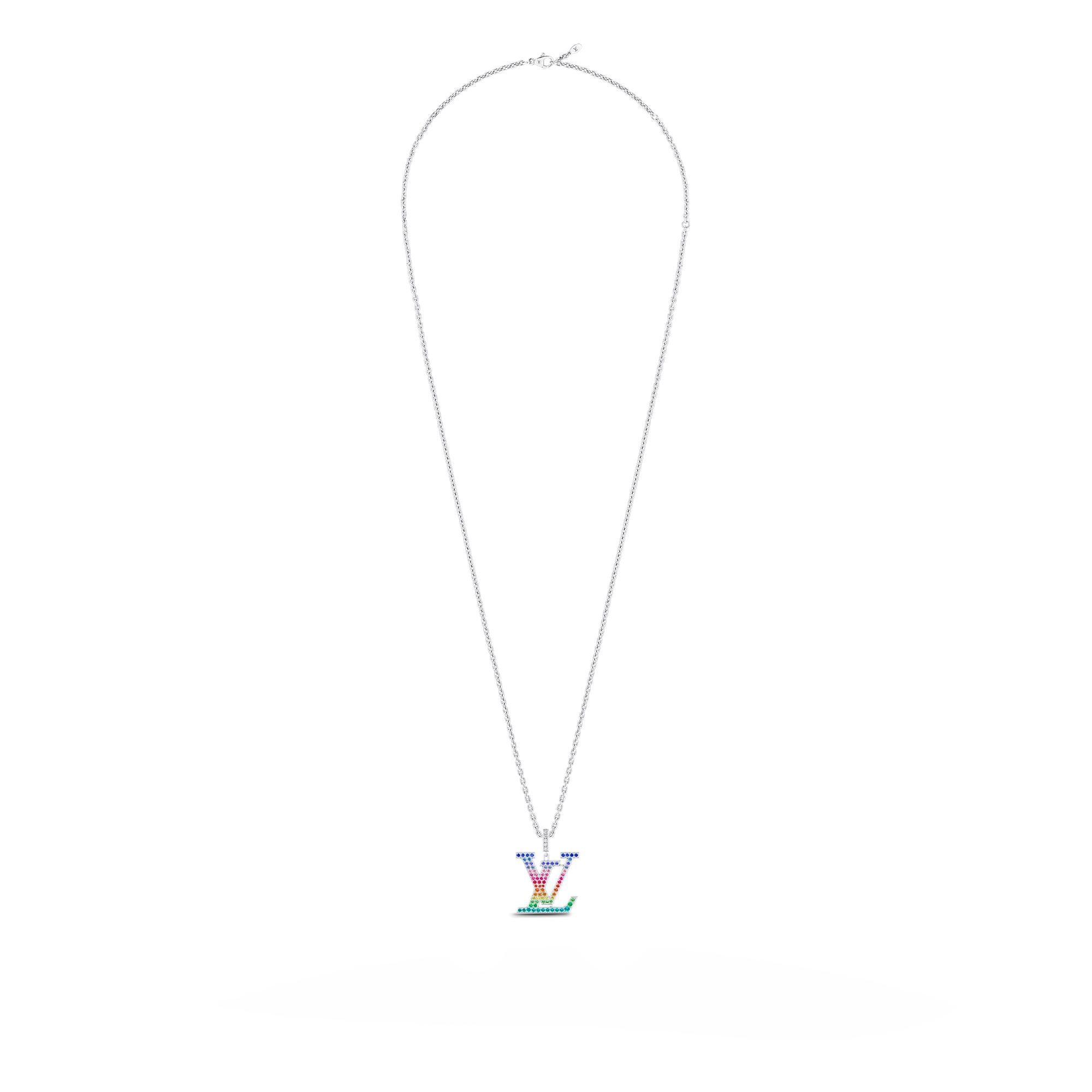 LV Large Pendant, White Gold & Rainbow Gemstones  in Jewelry