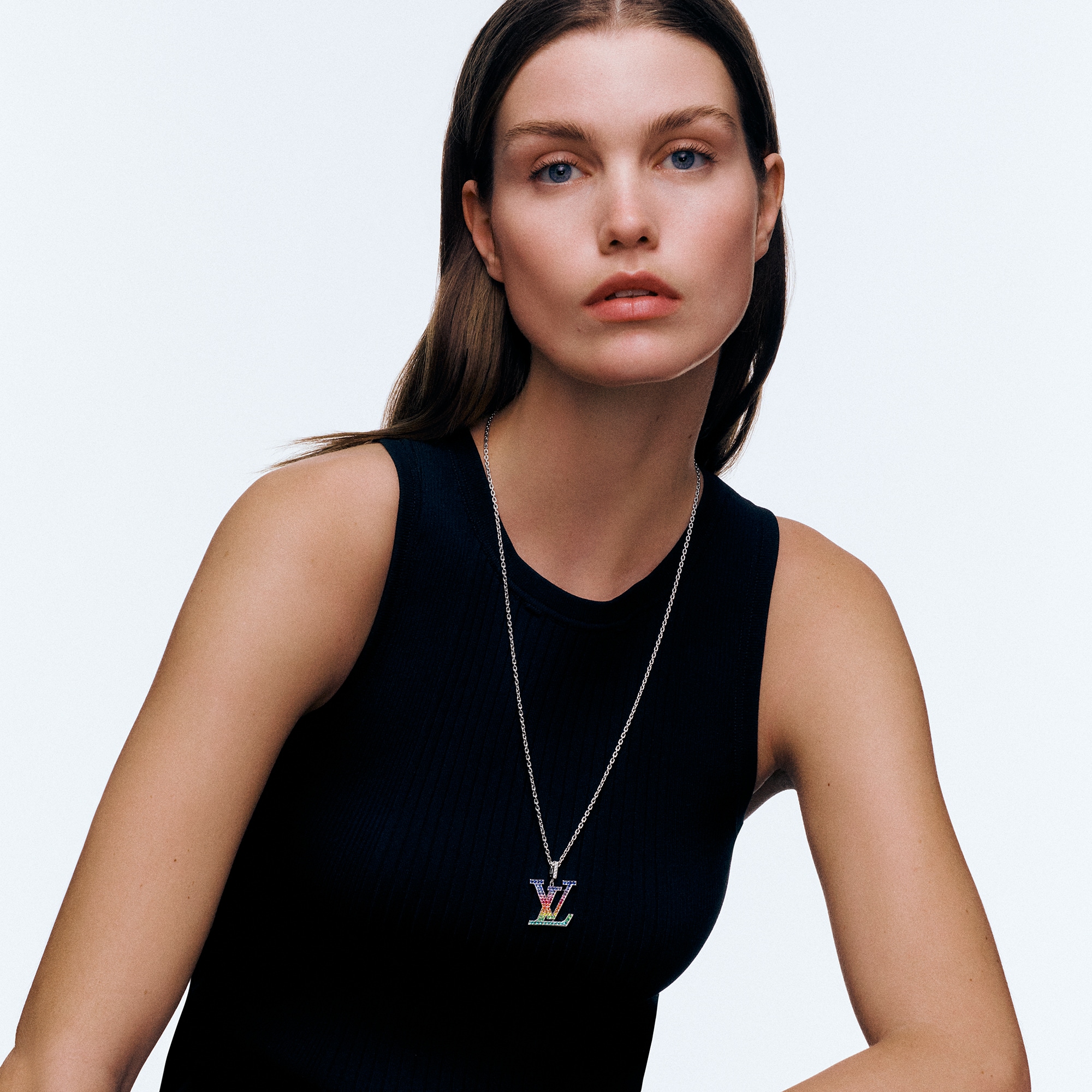 LV Large Pendant, White Gold & Rainbow Gemstones  in Jewelry