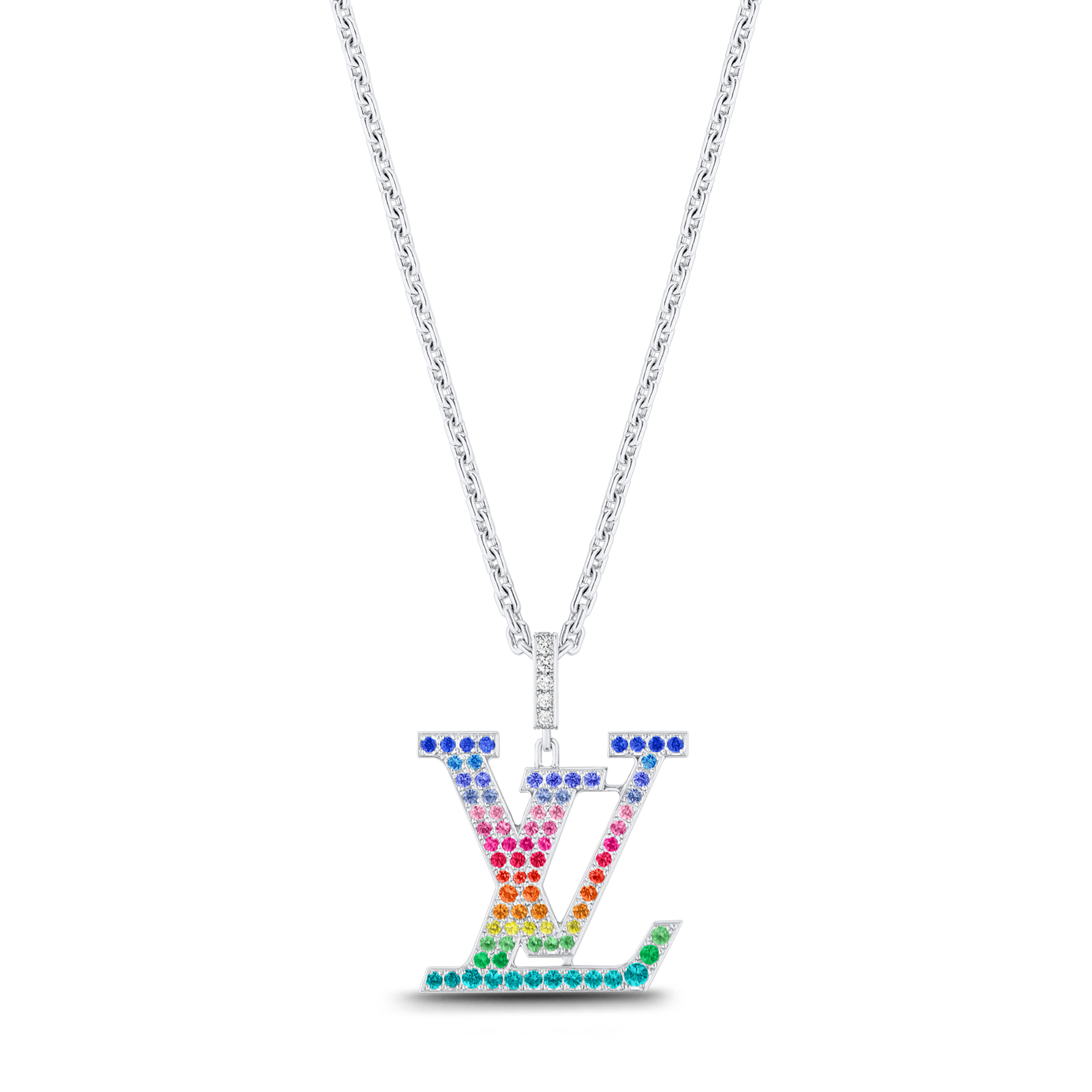 LV Large Pendant, White Gold & Rainbow Gemstones  in Jewelry