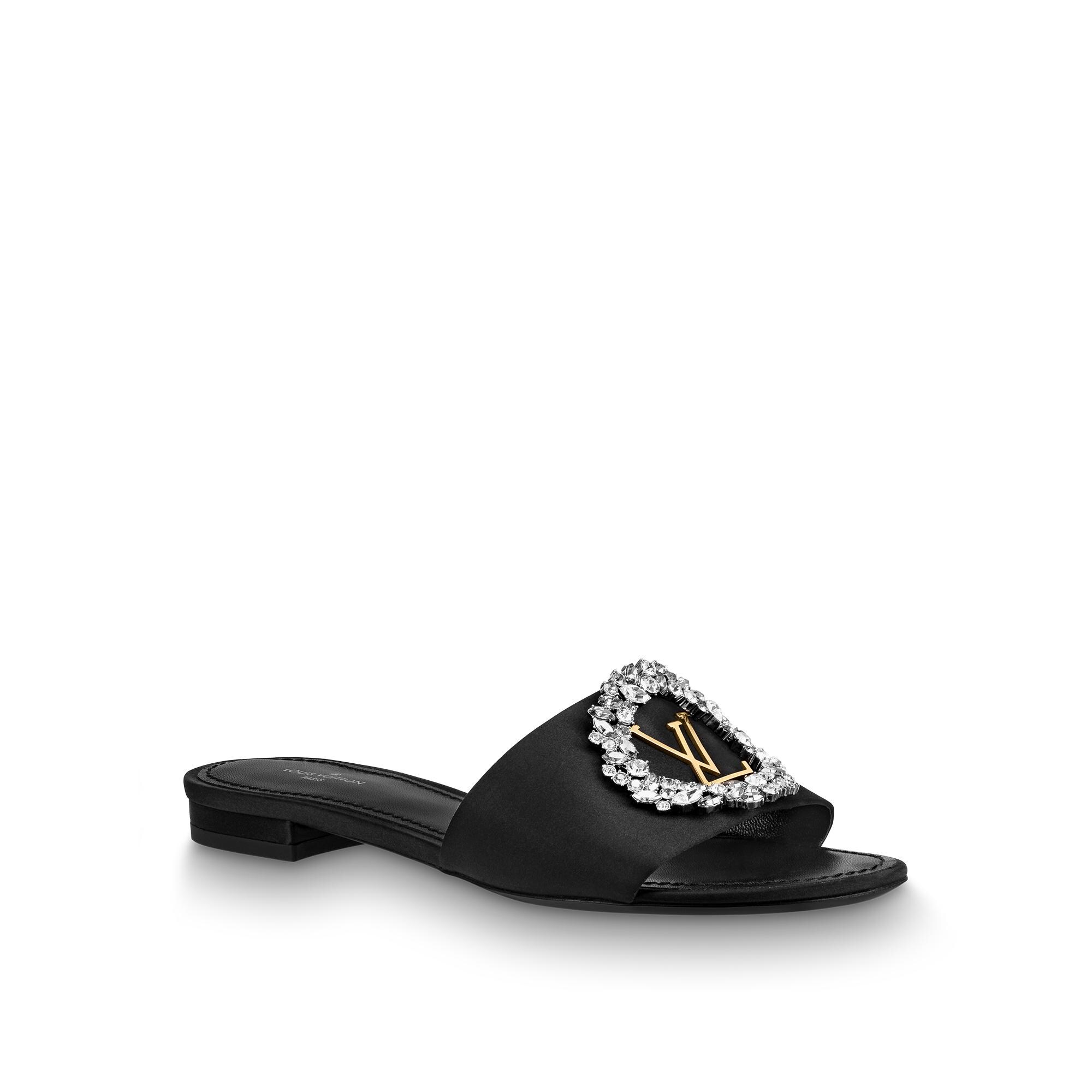 black flat mule slides