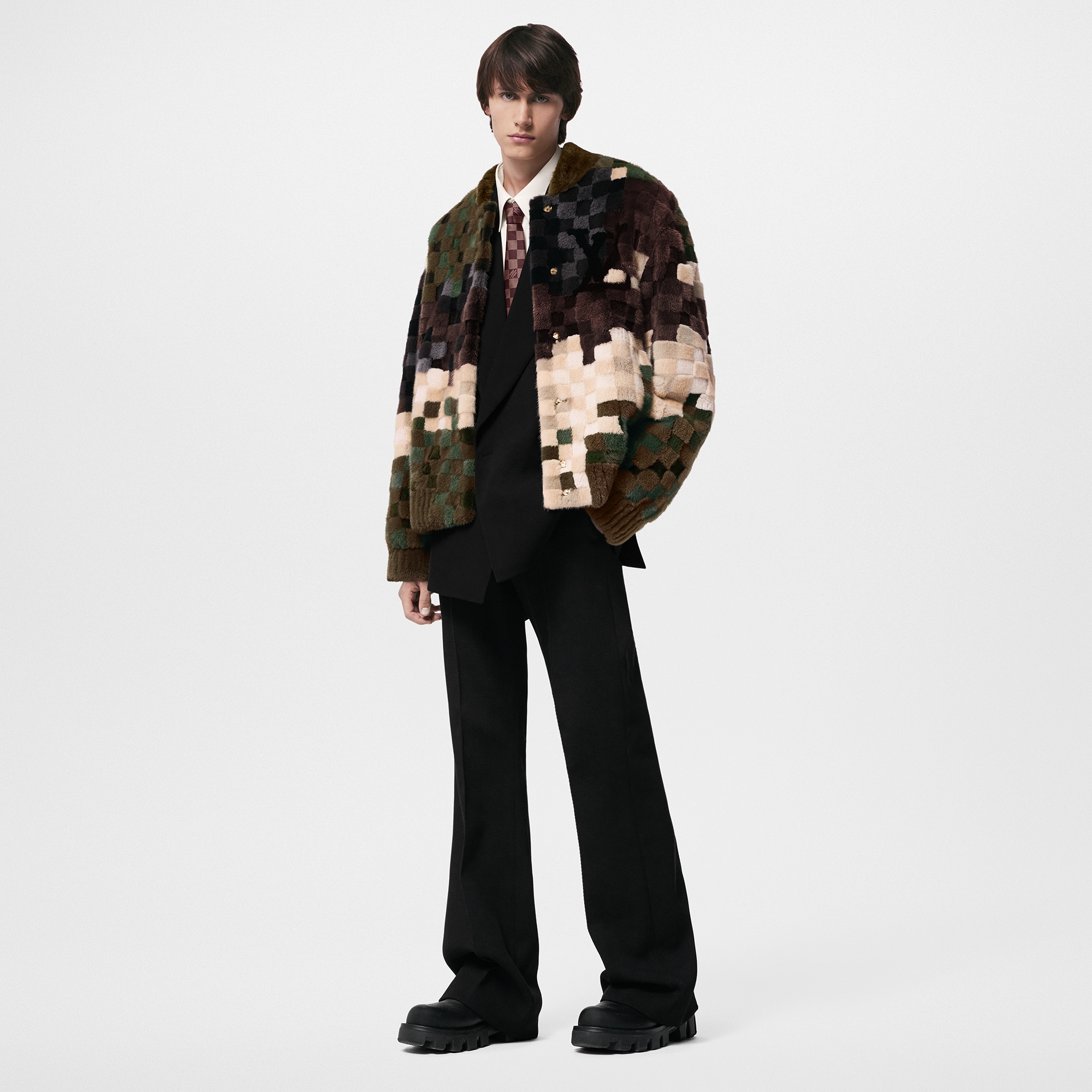 Mink Damier Intarsia Blouson  in Men