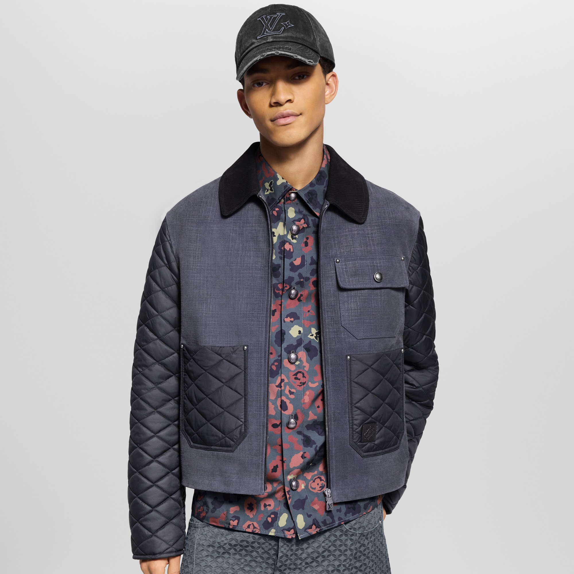 Mix Leather Workwear Blouson  in Men