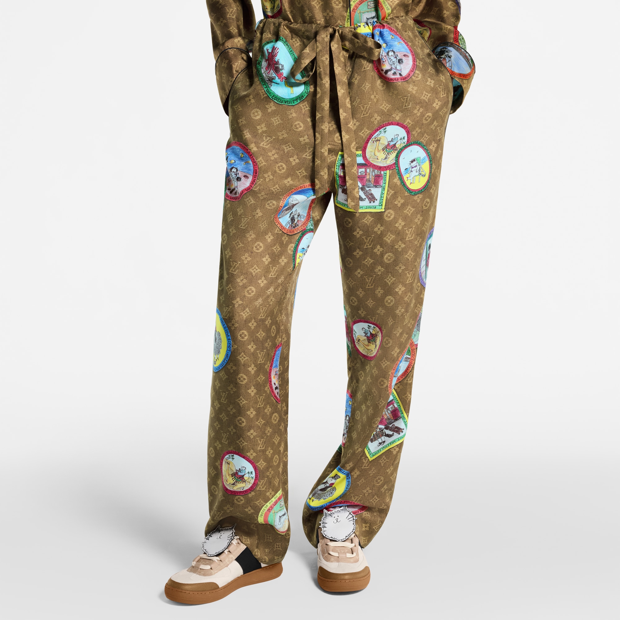 Monogram Cat Stamp Pajama Pants  in Women