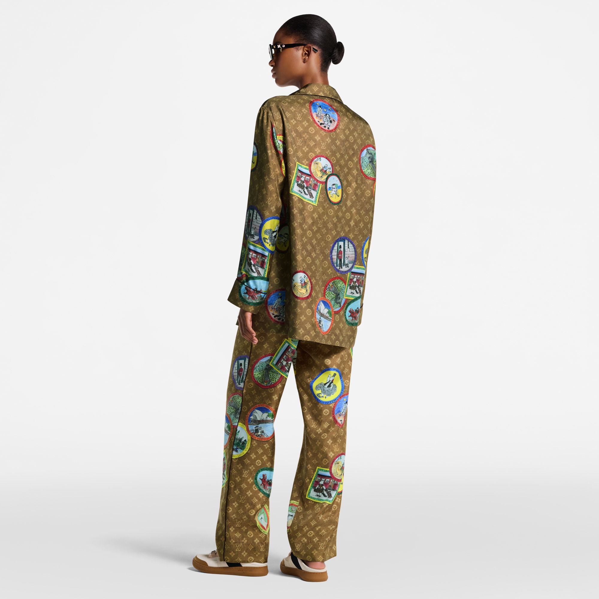 Monogram Cat Stamp Pajama Shirt  in Women