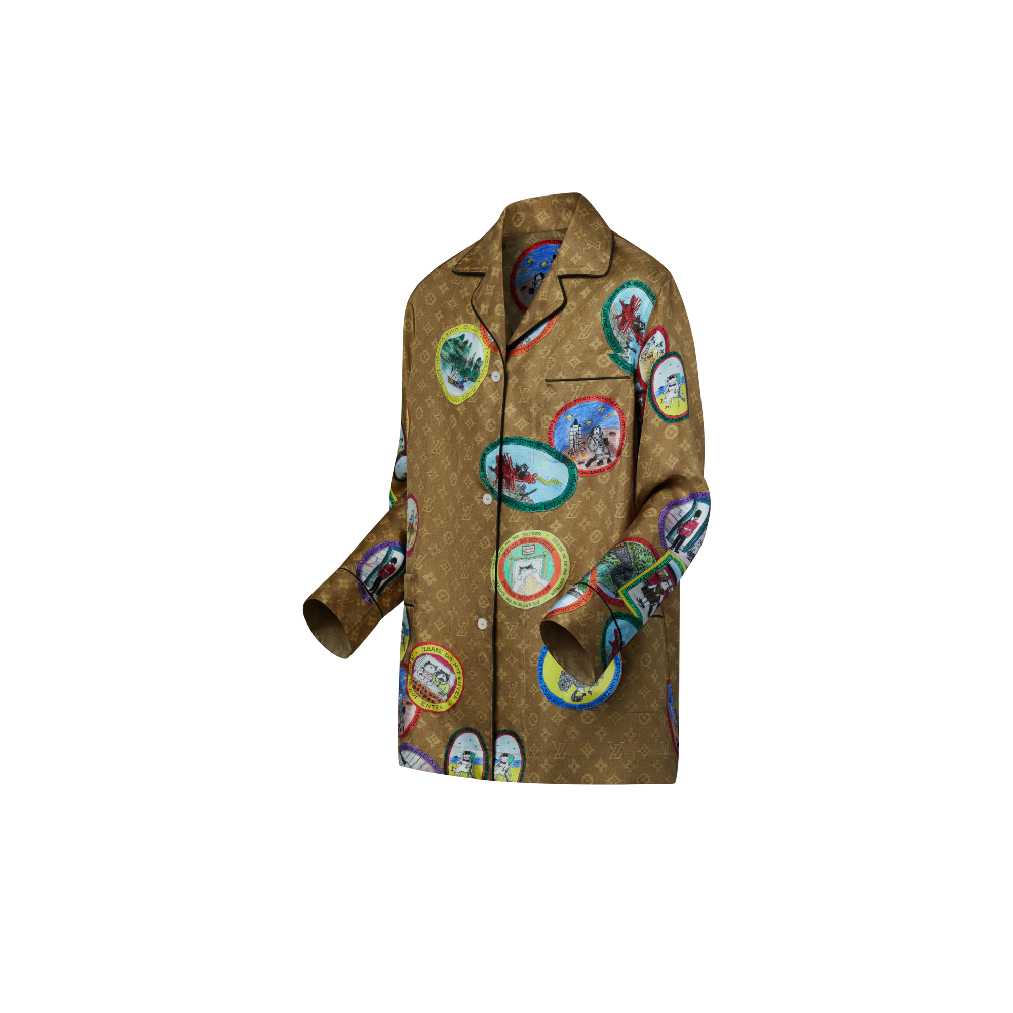 Monogram Cat Stamp Pajama Shirt  in Women