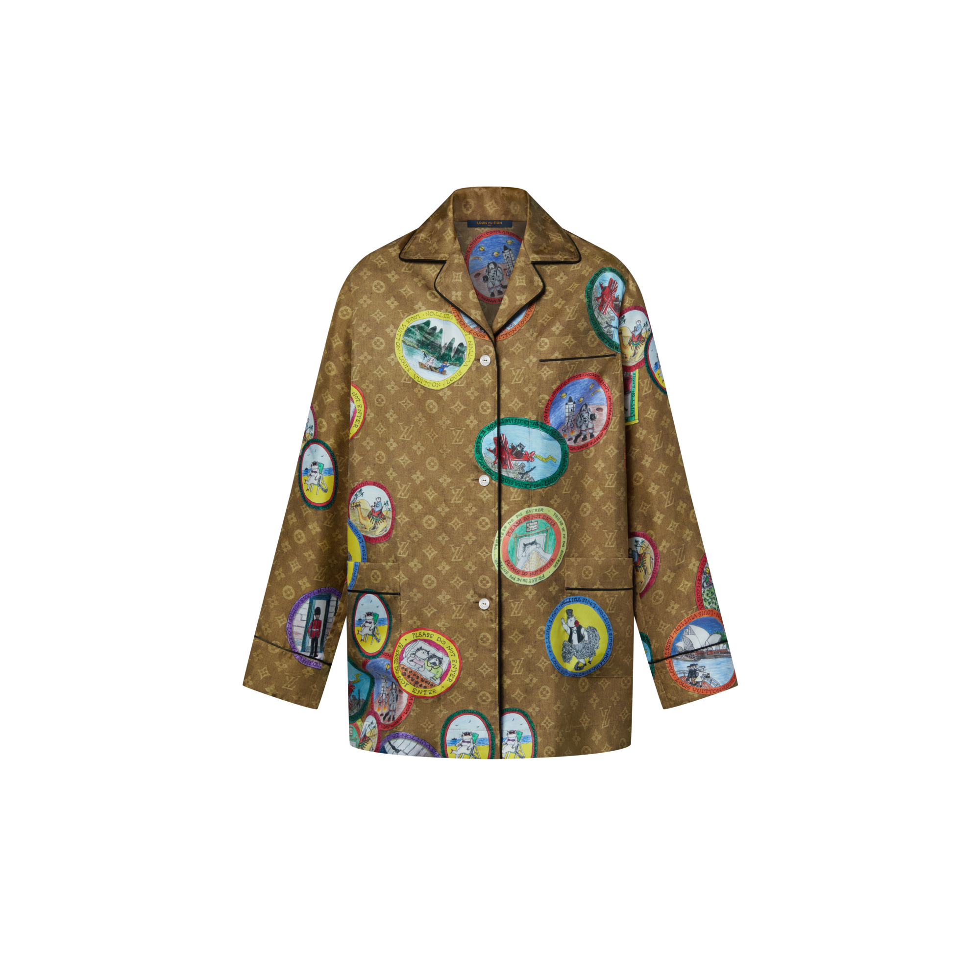 Monogram Cat Stamp Pajama Shirt  in Women