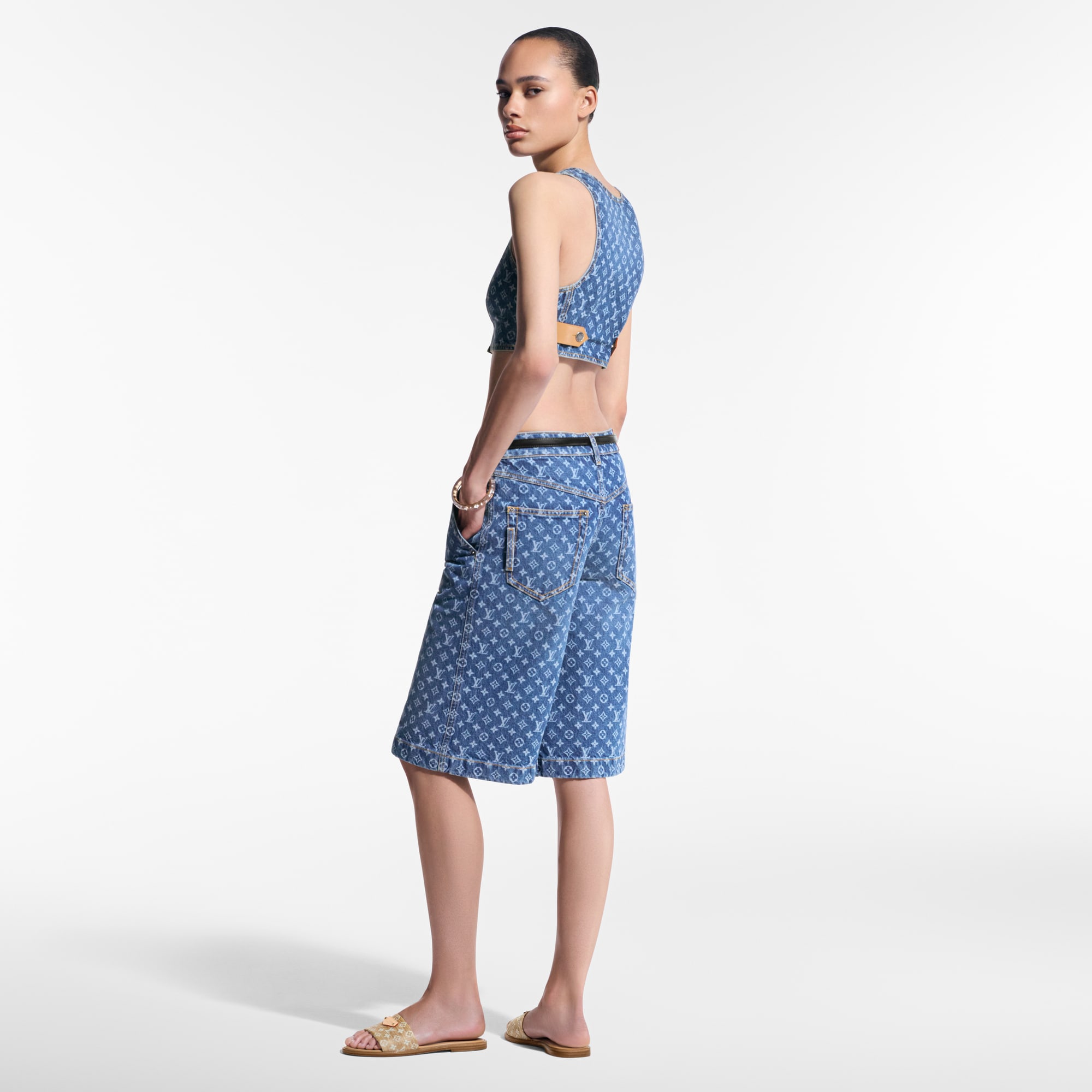 Monogram Denim Bermuda Shorts   in Women