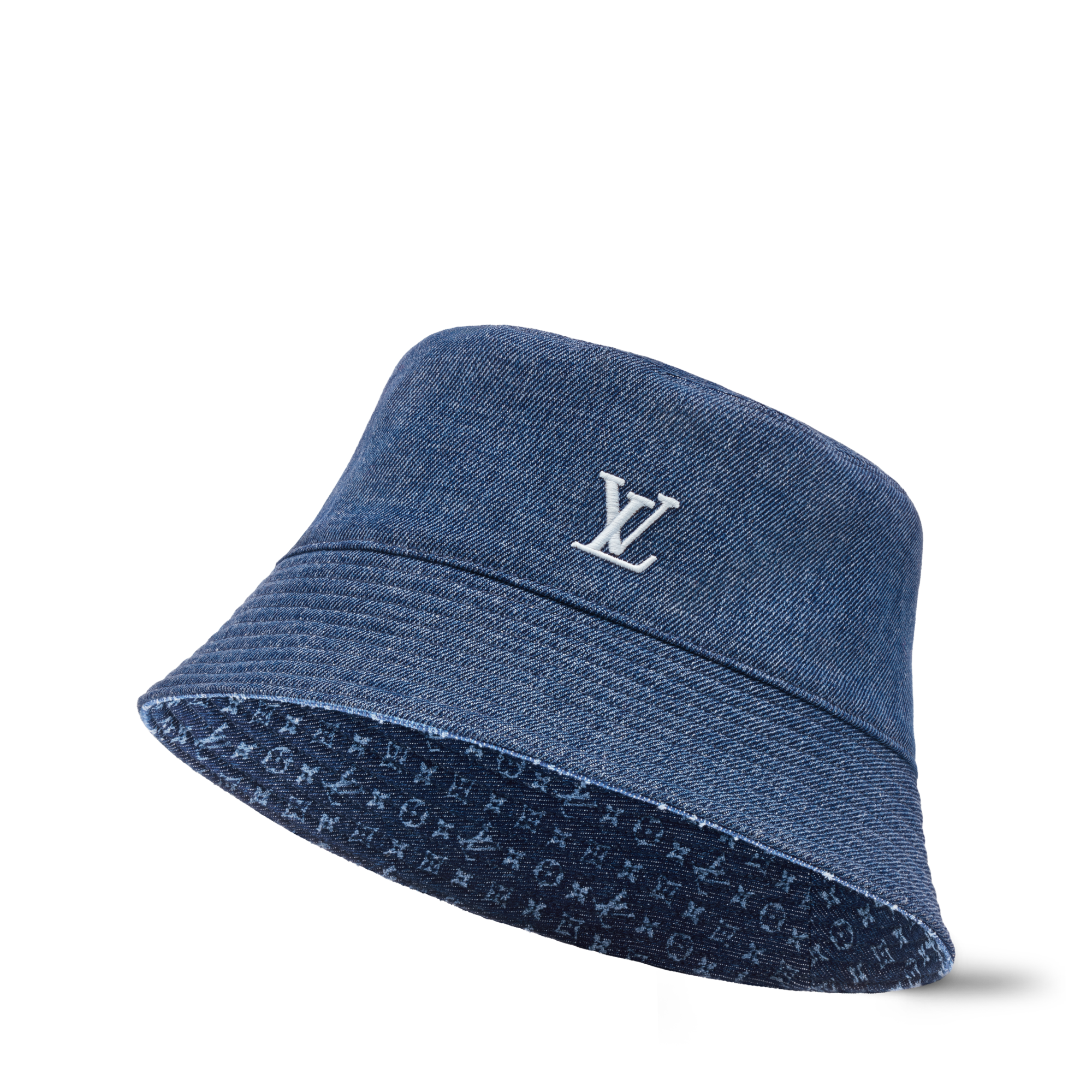 Louis Vuitton 90s Y2K Denim Bucket Hat Monogram Blue Louis Vuitton Blue & White Denim Monogram Reversible Bucket  main image 3