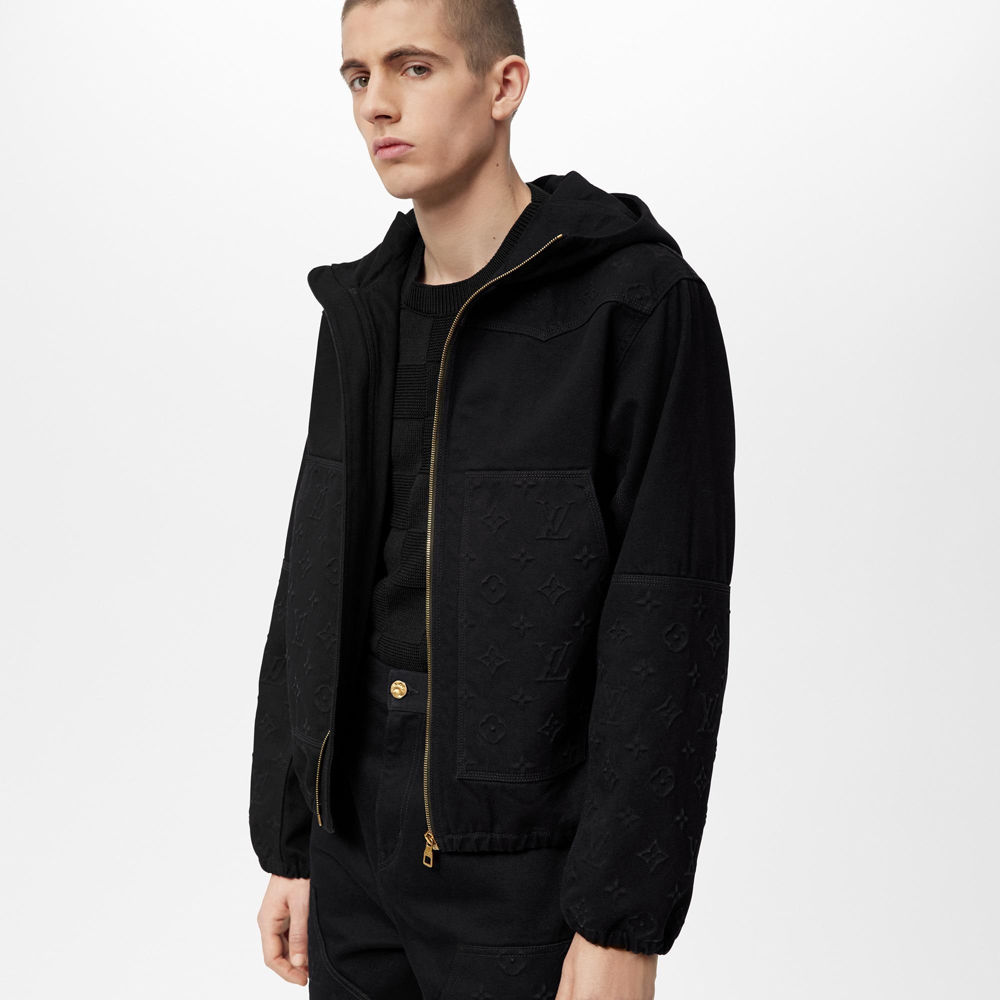 Monogram Detail Hooded Denim Jacket   in Men