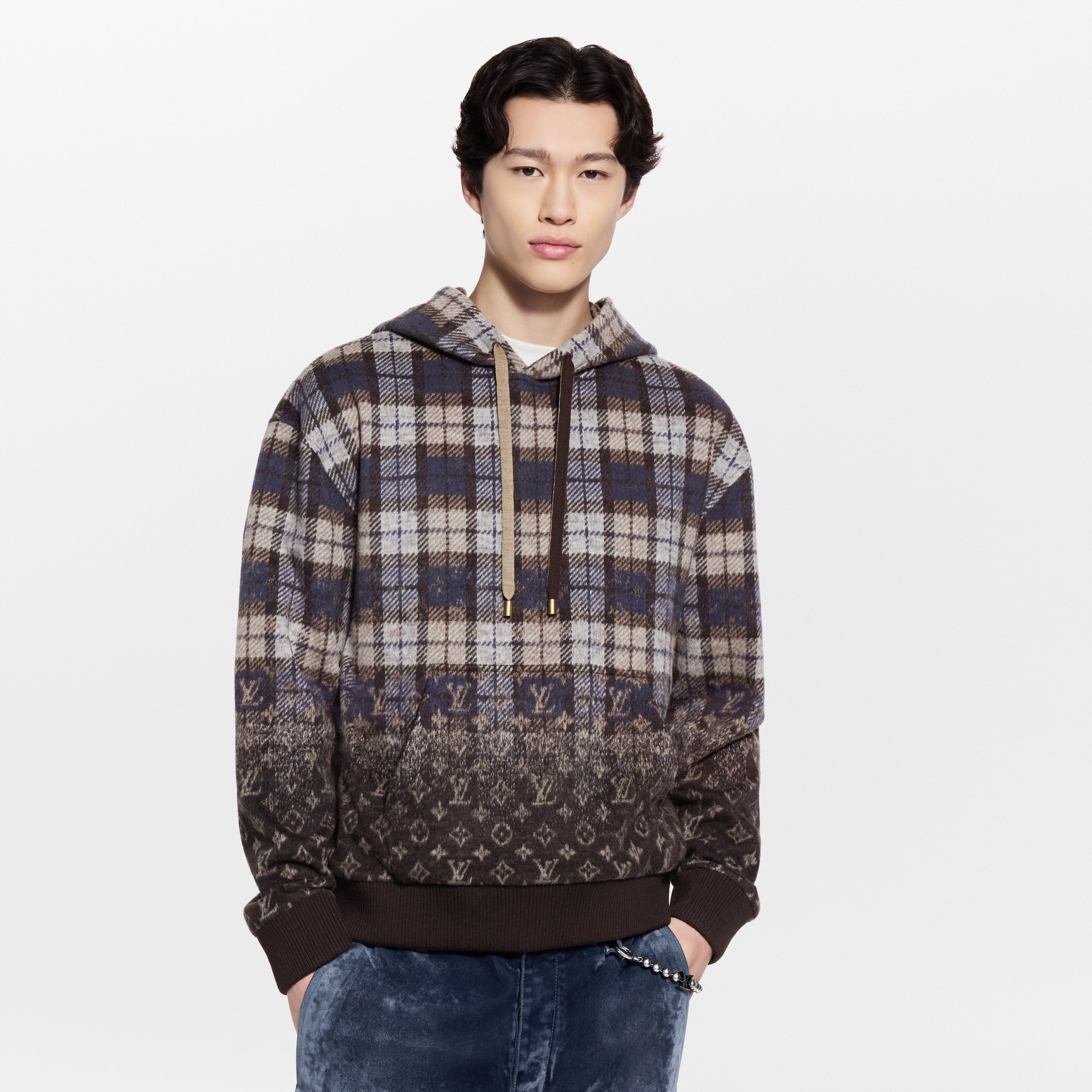 Monogram Faded Plaid Hoodie  in Men