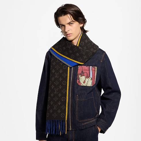Monogram Heritage Double Face Scarf cropped worn view