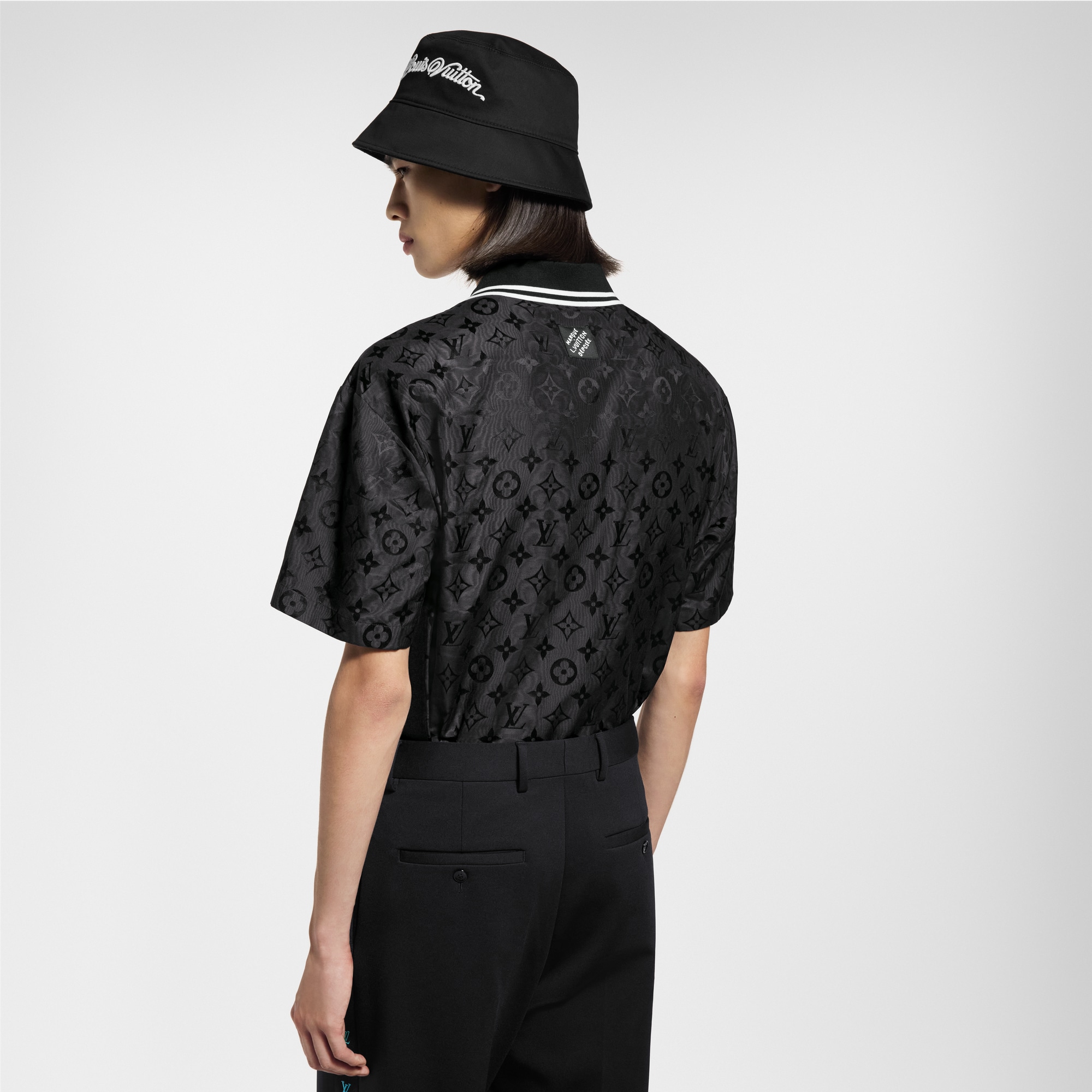 Monogram Moire Jacquard Short-Sleeved Silk Shirt  in Men