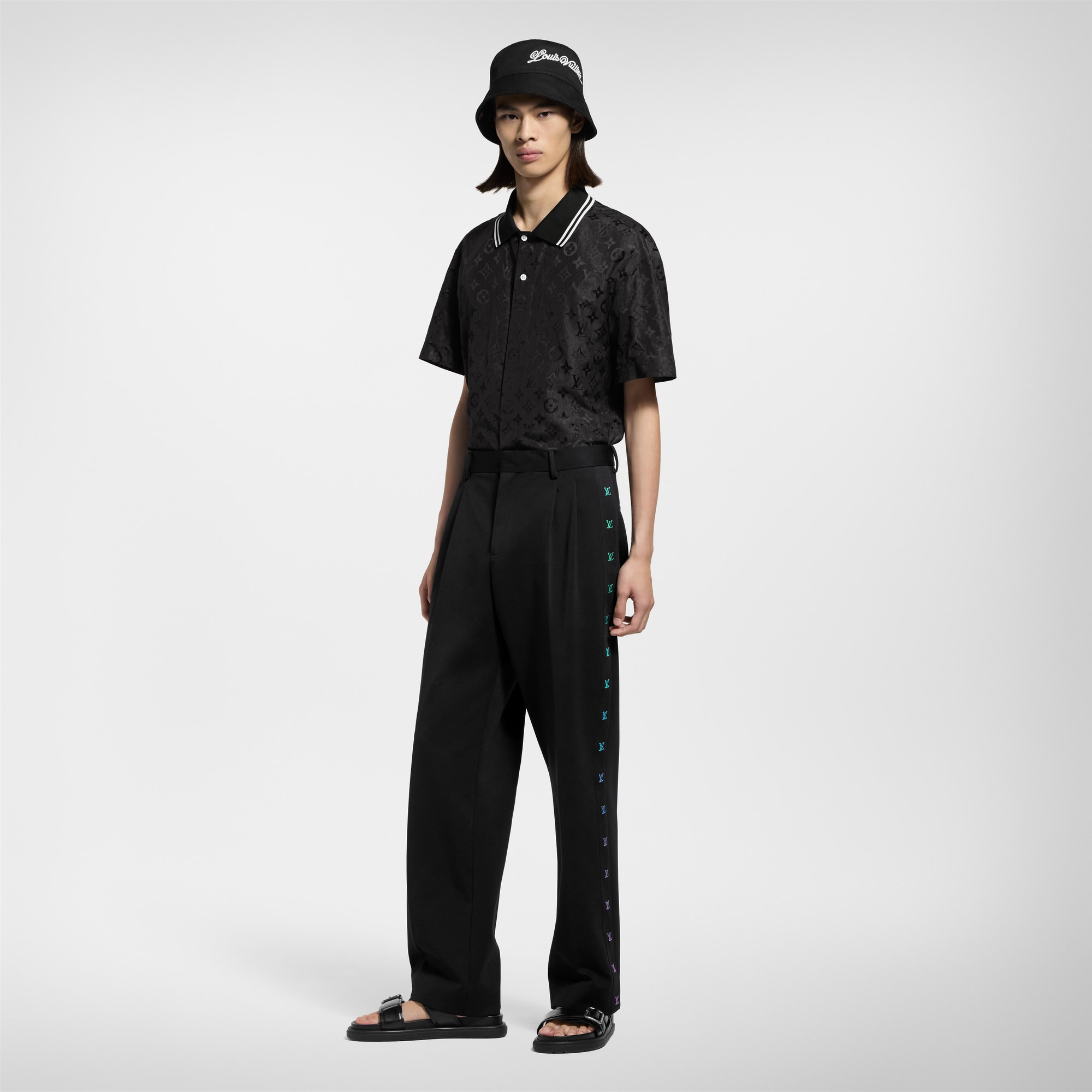 Monogram Moire Jacquard Short-Sleeved Silk Shirt  in Men