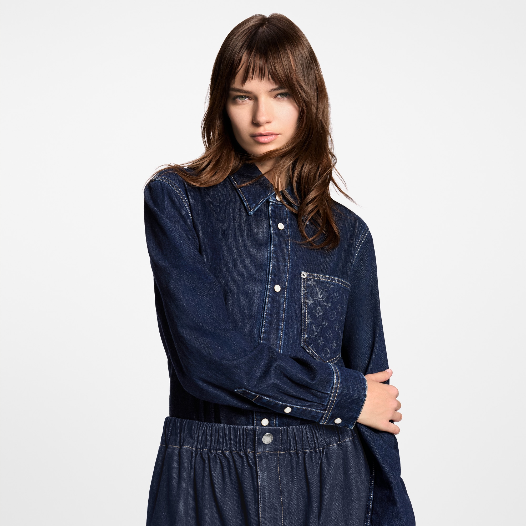 Monogram Pocket Denim Shirt  in Women