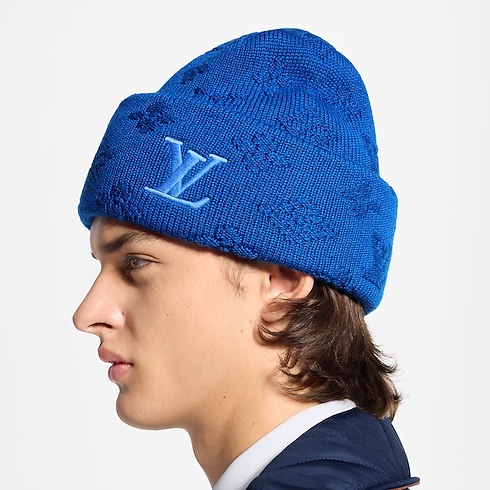 Monogram Reporter Beanie cropped worn view