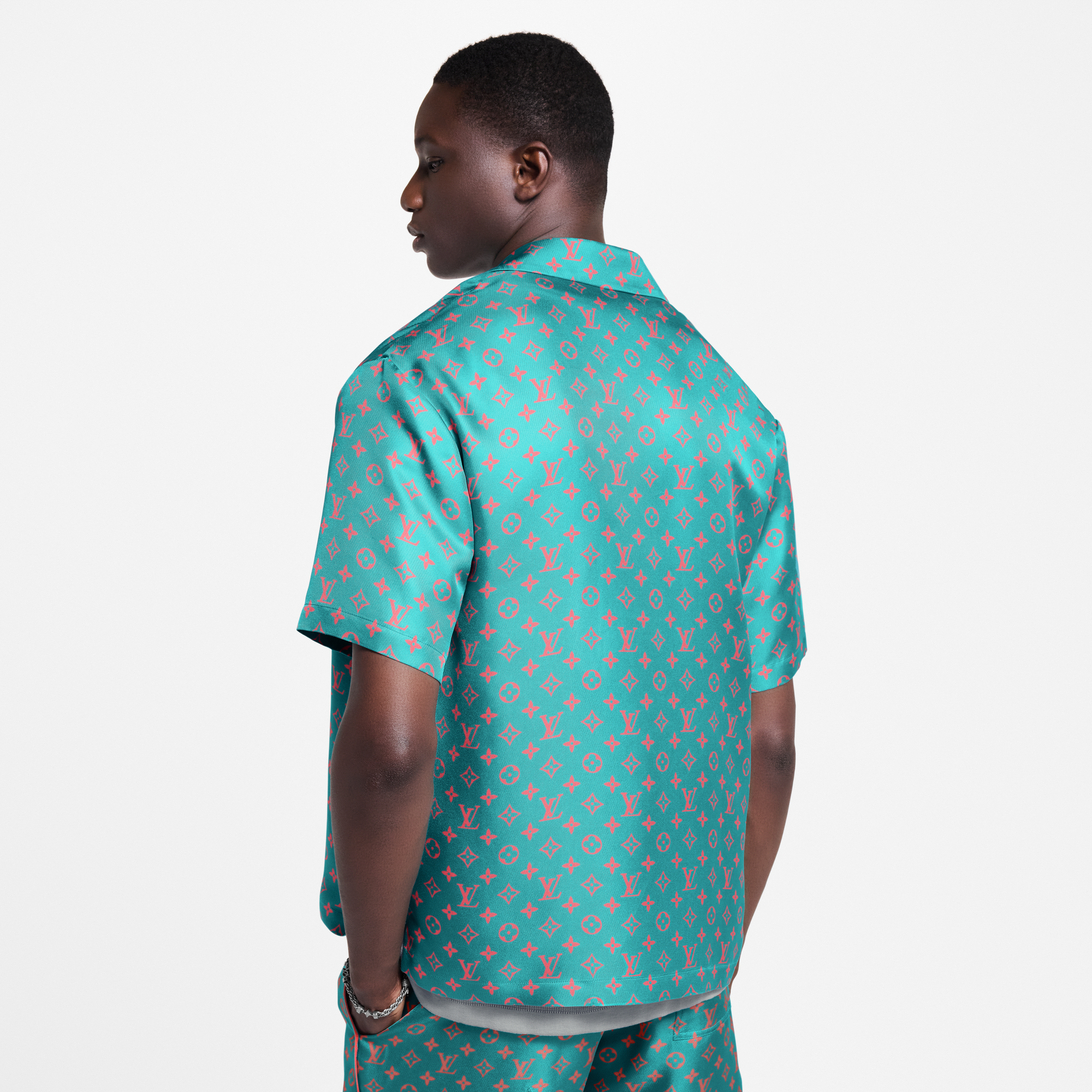 Monogram Short-Sleeved Silk Shirt  in Men