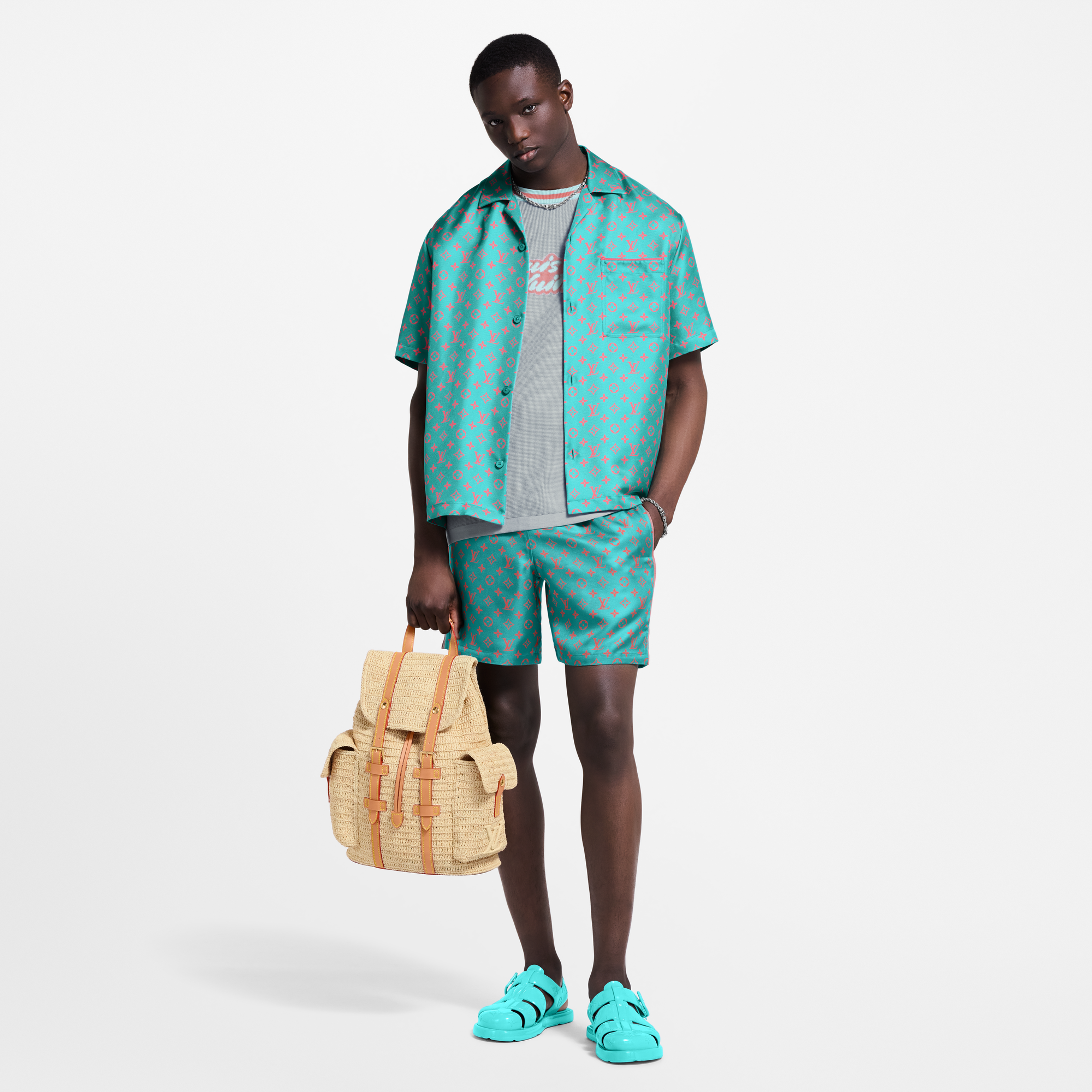 Monogram Short-Sleeved Silk Shirt  in Men