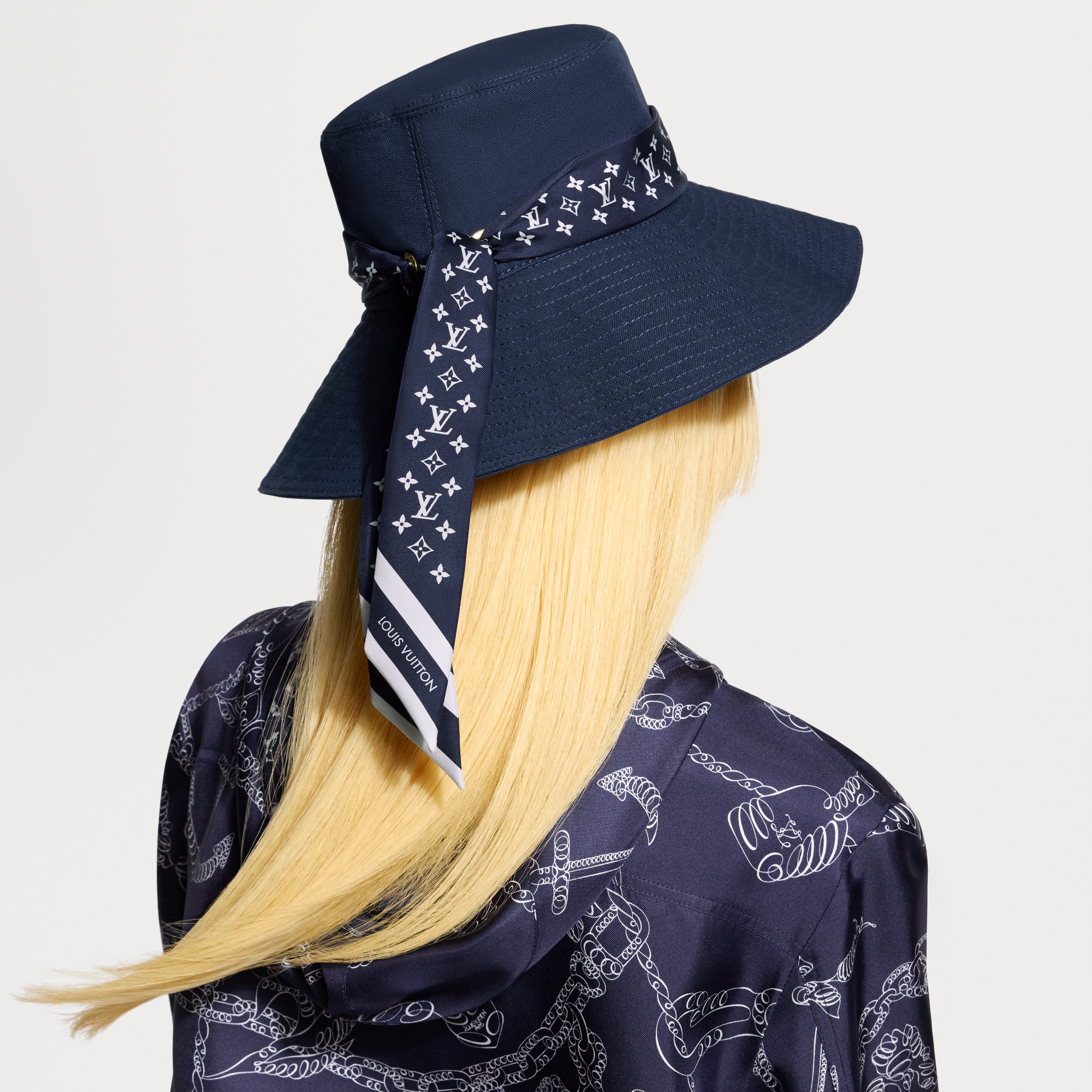 Authentic Louis Vuitton Summer Wave Sun Hat with Blue Louis Vuitton Bandeau Monogram Stripes Crochet Bucket Hat S00 - Men - Accessories  main image 4