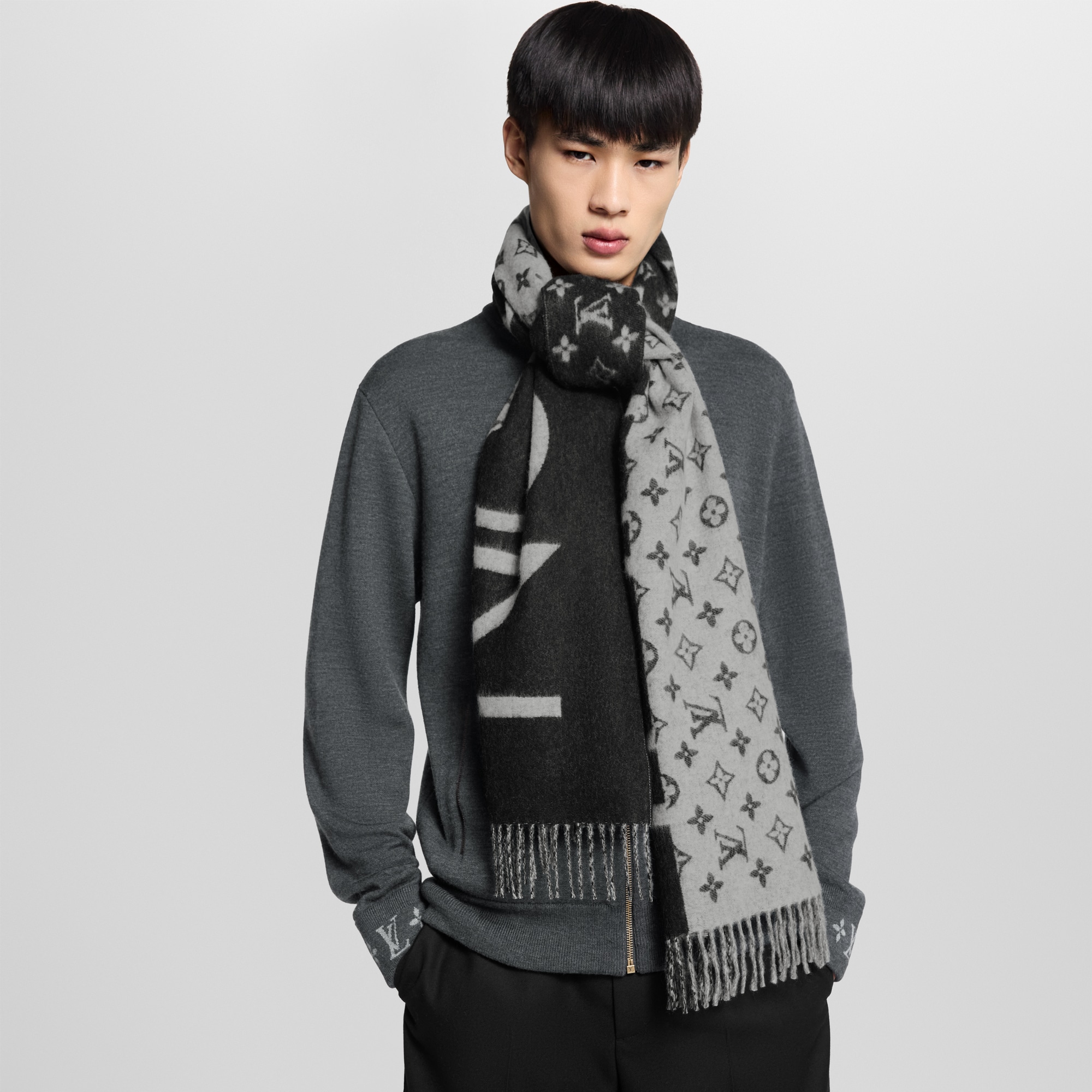 Monogram Split Scarf S00 in Men