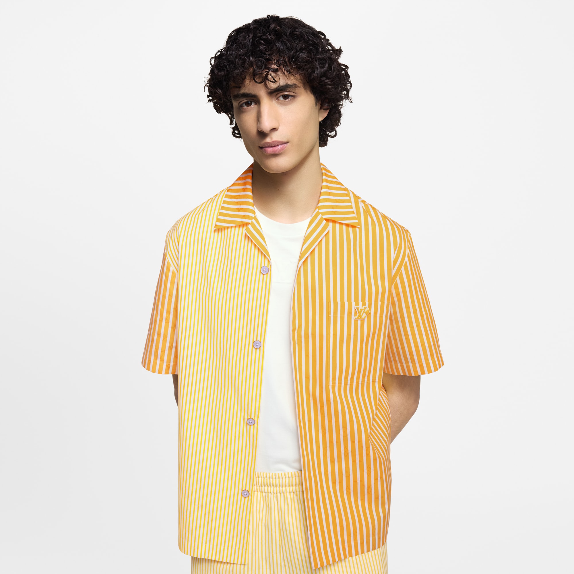 Monogram Striped Patchwork Short-Sleeved Shirt  in Men